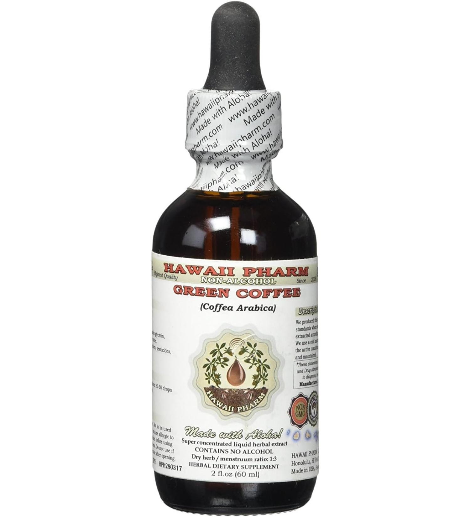 Hawaii Pharm Green Coffee Alcohol-FREE Liquid Extract  Green Coffee (Coffea Arabica) Dried Bean Glycerite Natural Herbal Supplement 2 oz - Buy Online on GoSupps.com