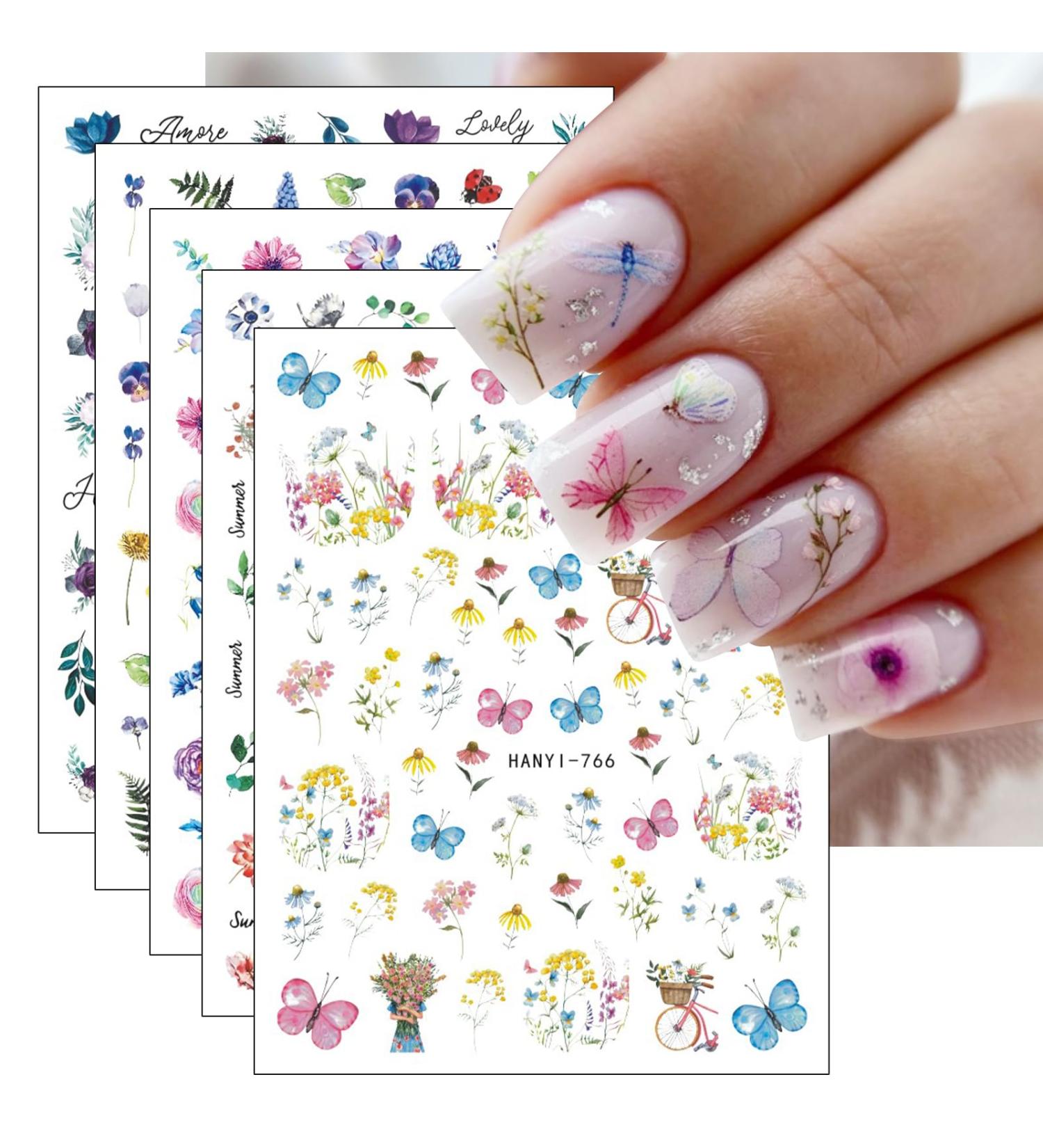 JMEOWIO 9 Sheets Flower Butterfly Nail Art Stickers Decals Self-Adhesive Spring Summer Floral Nail Supplies Nail Art Design Decoration Accessories - Buy Online on GoSupps.com
