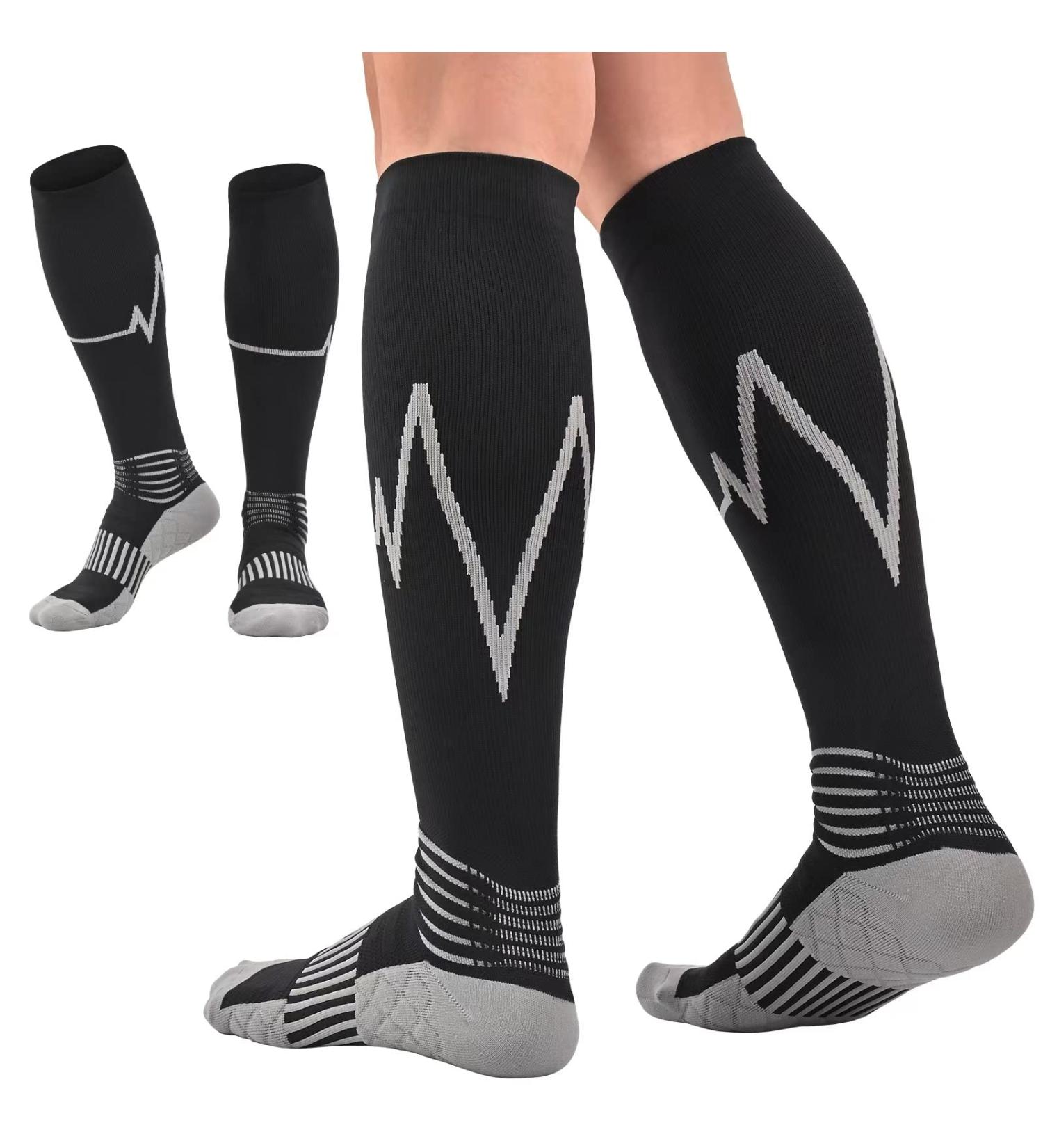 IRAMY Compression Socks 2 Pairs for Women & Men | Ankle & Arch Support - Foot Massage Pad | 20-30 mmHg Knee High | X-Large Black-Grey - Buy Online on GoSupps.com
