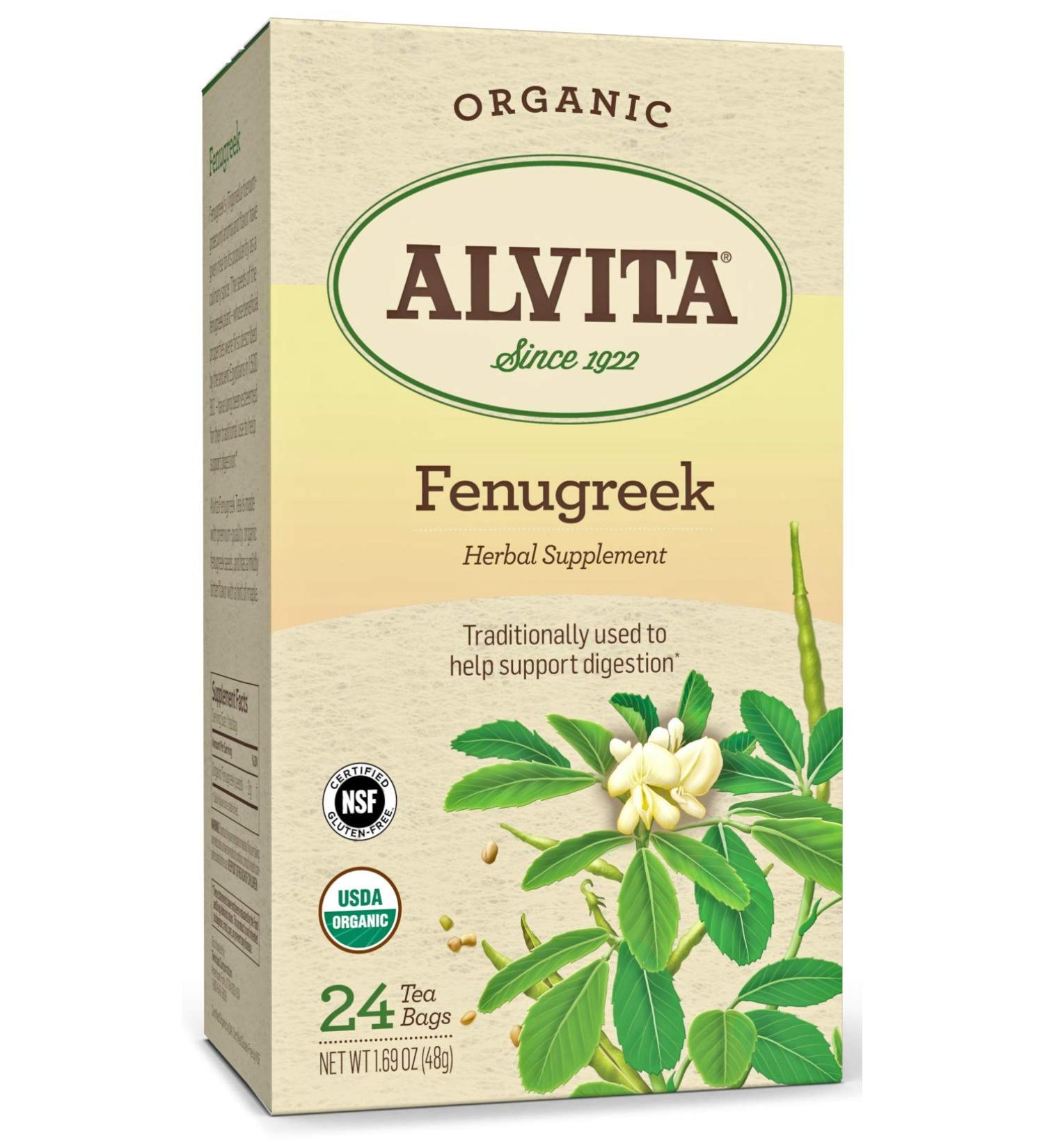 Alvita Organic Fenugreek Herbal Tea - Premium Quality, Mild Bitter Flavor, 24 Bags - Buy Online on GoSupps.com