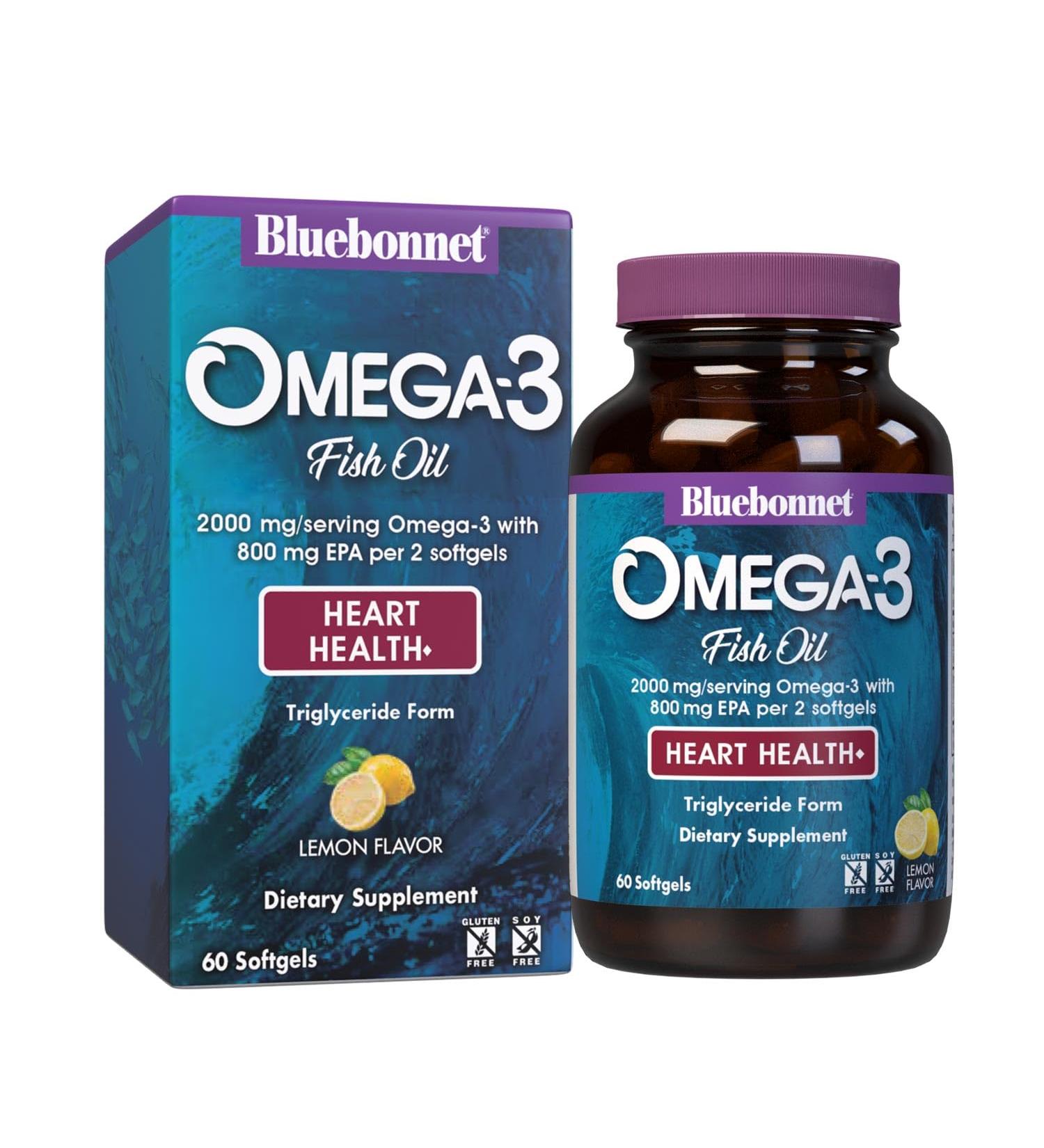 Bluebonnet Nutrition Omega-3 Heart Formula Natural Wild Caught Triglyceride Form DHA 600 mg EPA 800 mg - Highly Concentrated Heart Health Support Supplement - Gluten-Free - 60 Softgel - Buy Online on GoSupps.com