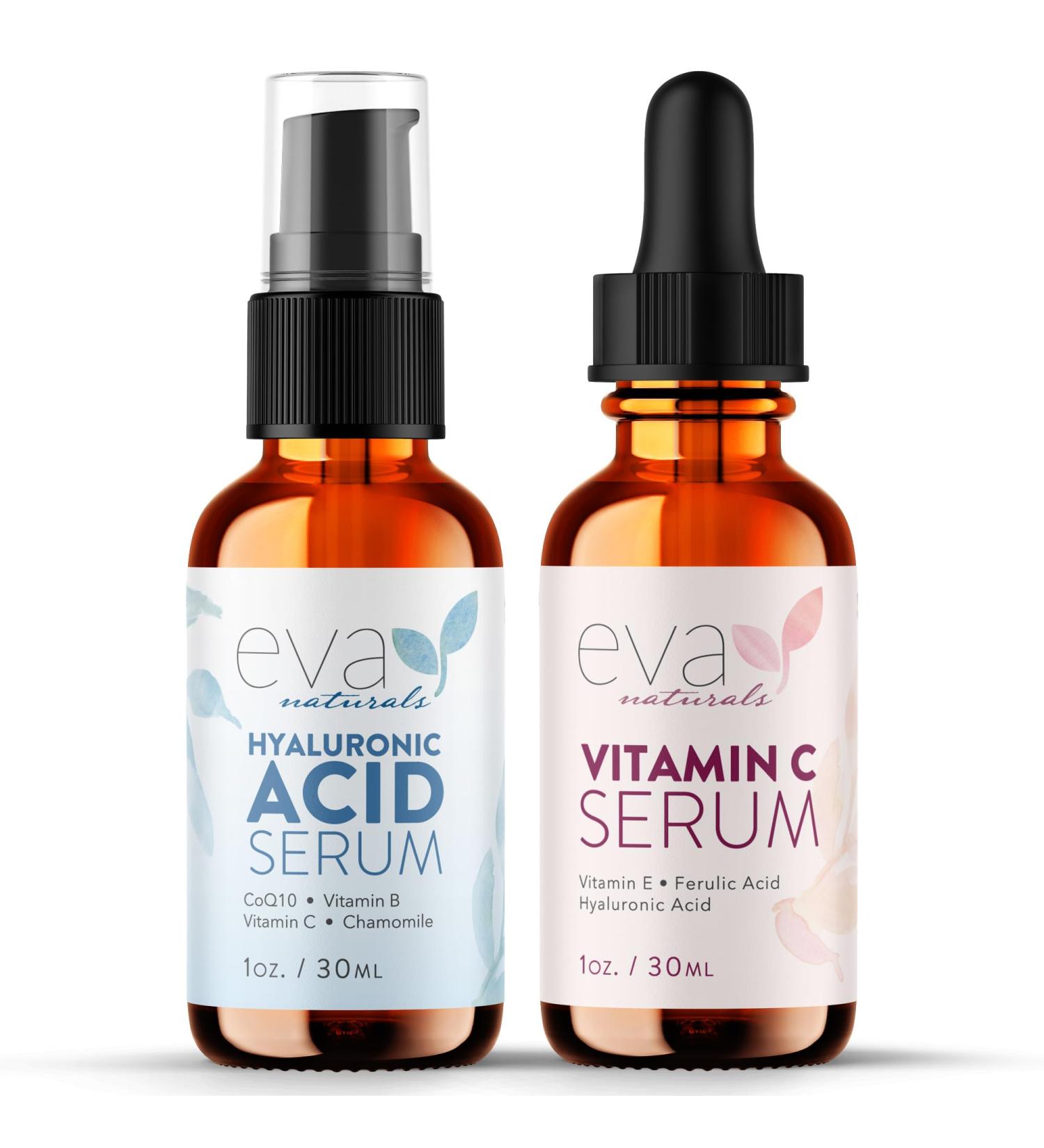Eva Naturals Hydrate & Brighten Skincare Bundle | Hyaluronic Acid & 20% Vitamin C Serum for Moisture Plump Skin & Smooth Complexion - International Shipping Available - Buy Online on GoSupps.com