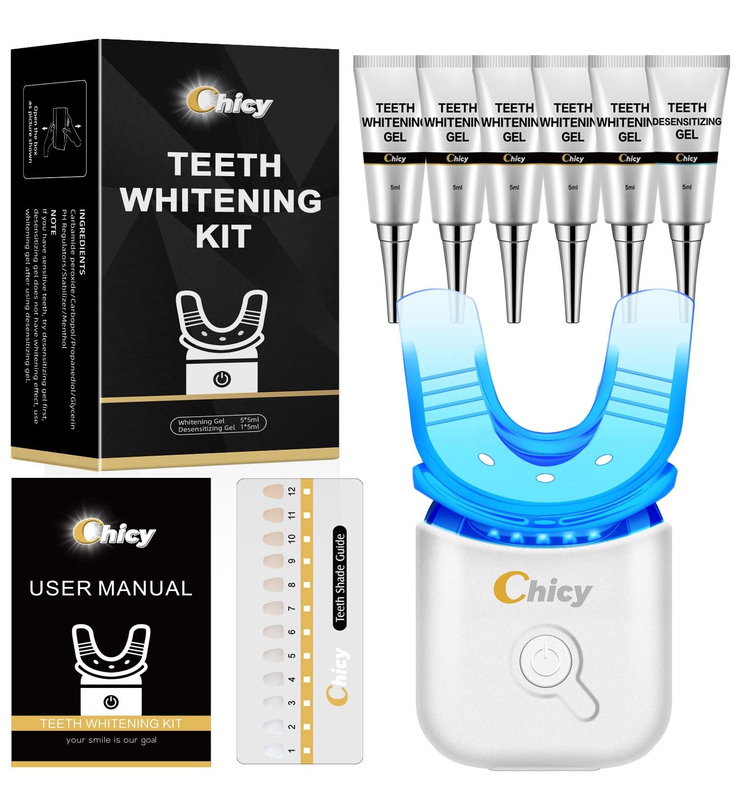 Teeth Whitening Kit with LED Light Accelerator & Carbamide Peroxide Gel Remove Stains at Home - Buy Online on GoSupps.com