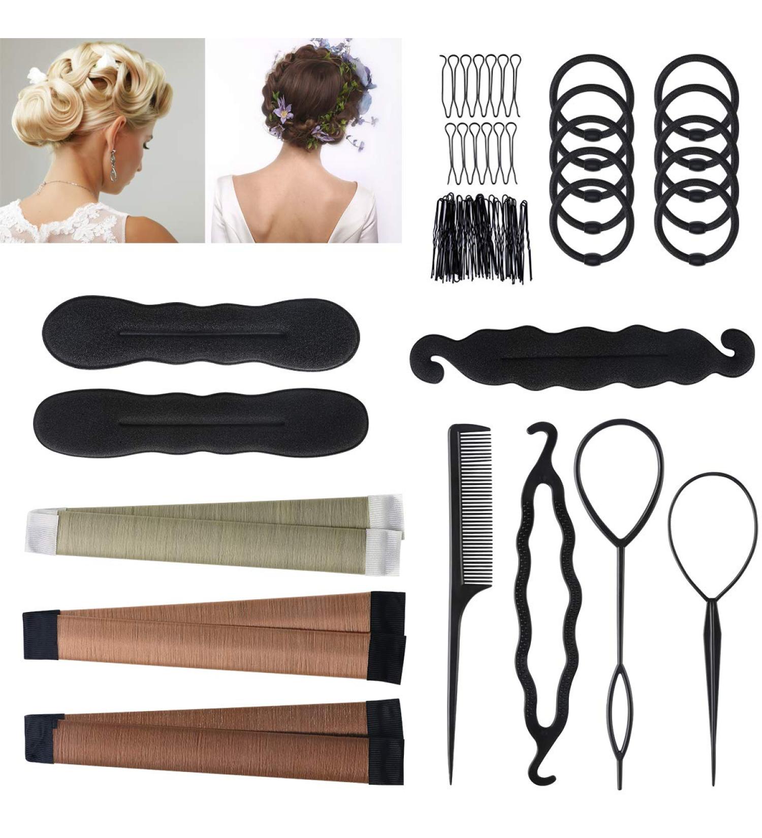 URAQT 26 Pcs Hair Styling Kit Set - Bun Maker, Braid Tool, Twist Accessories for DIY Hair Styles - Black Magic Hair Styling for Girls/Women - Buy Online on GoSupps.com
