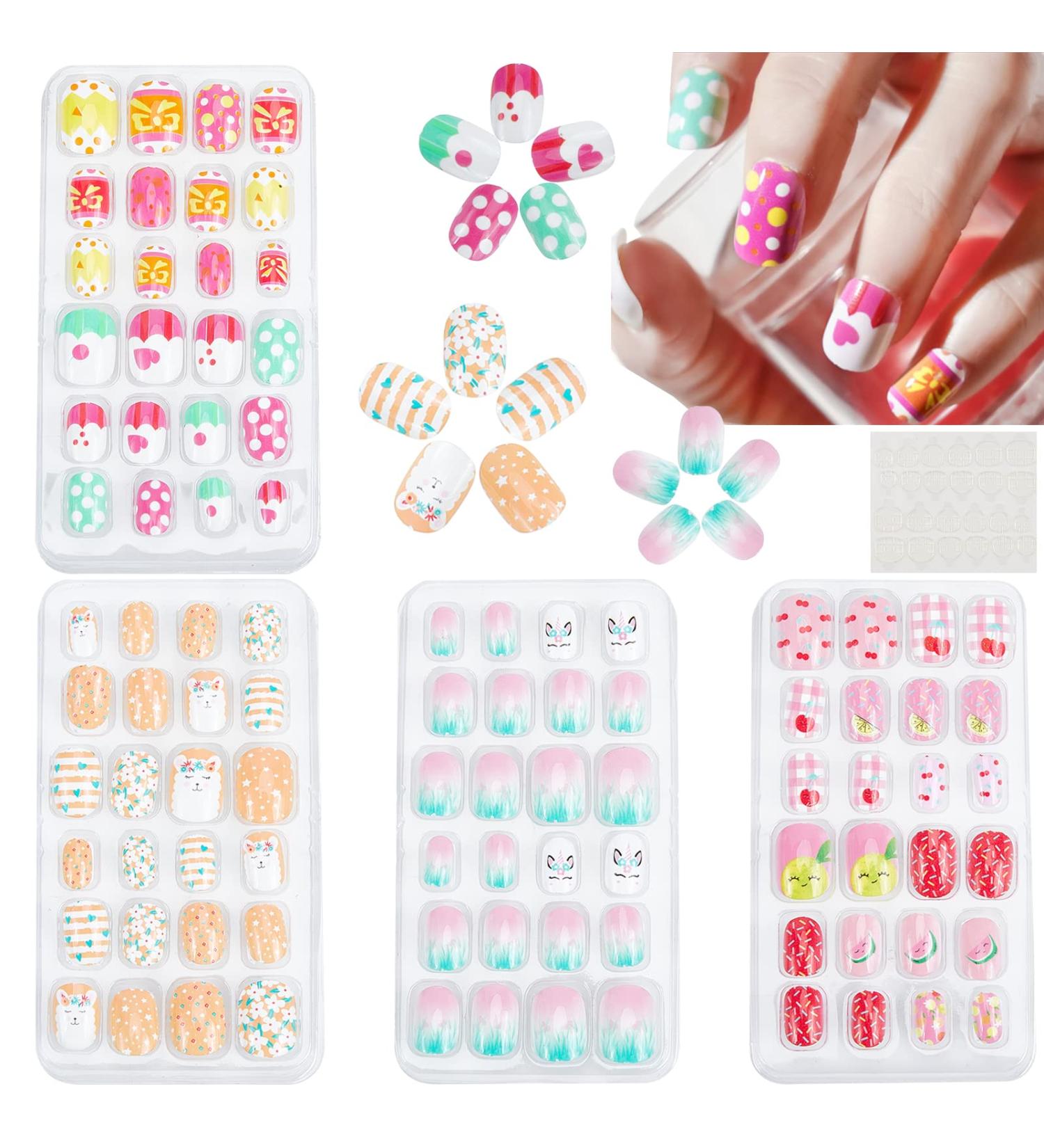 Buy 96 Pcs Pre-Glued Kinder gel - Girls' Press-On Short Fake Nails | Great for Kids | Fast International Shipping - Buy Online on GoSupps.com