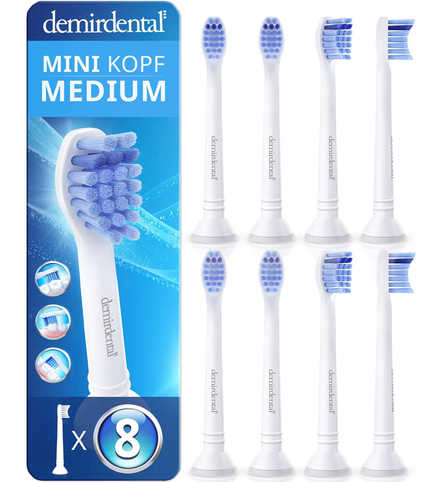 8er Demirdental Mini Essays for Philips Sonicare - Medium & Small Replacement Brush Heads for Precise Cleaning (HX6028) - Buy Online on GoSupps.com