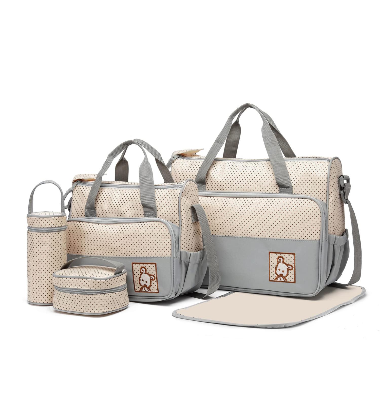 Buy Miss Lulu 5-Set Baby Diaper Bag - Light Green - Stylish & Functional Mother Handbag with Shoulder Bag & Bottle Holder - Buy Online on GoSupps.com