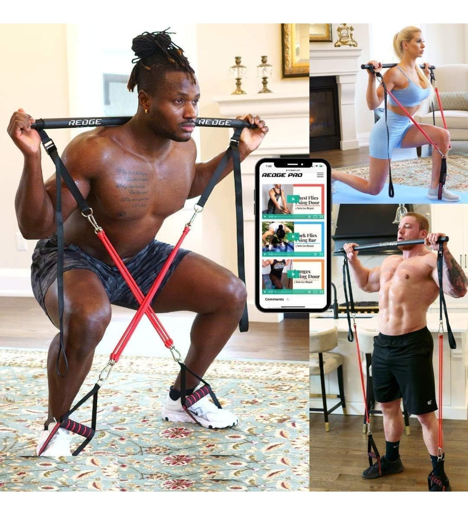 Redge Fit Complete Portable Full Body Home Gym - Resistance Bands & Pilates Bar Kit for All Levels - Train Insane Anywhere - Buy Online on GoSupps.com