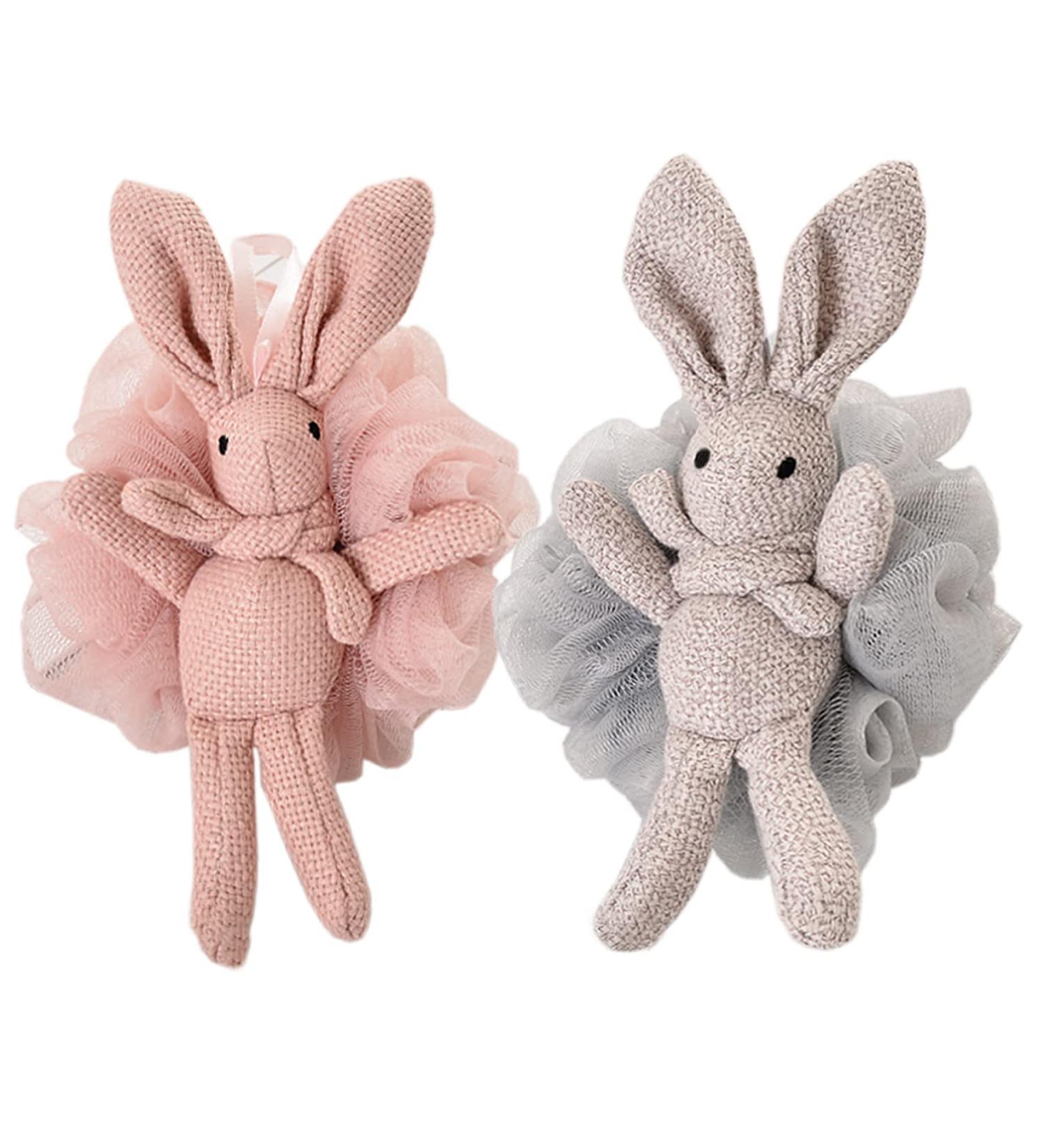 Shop Bath Sponge Shower Loofah Set - 2-Pack Kids Pink & Grey Rabbit Travel Sponges for Bathing - Buy Online on GoSupps.com