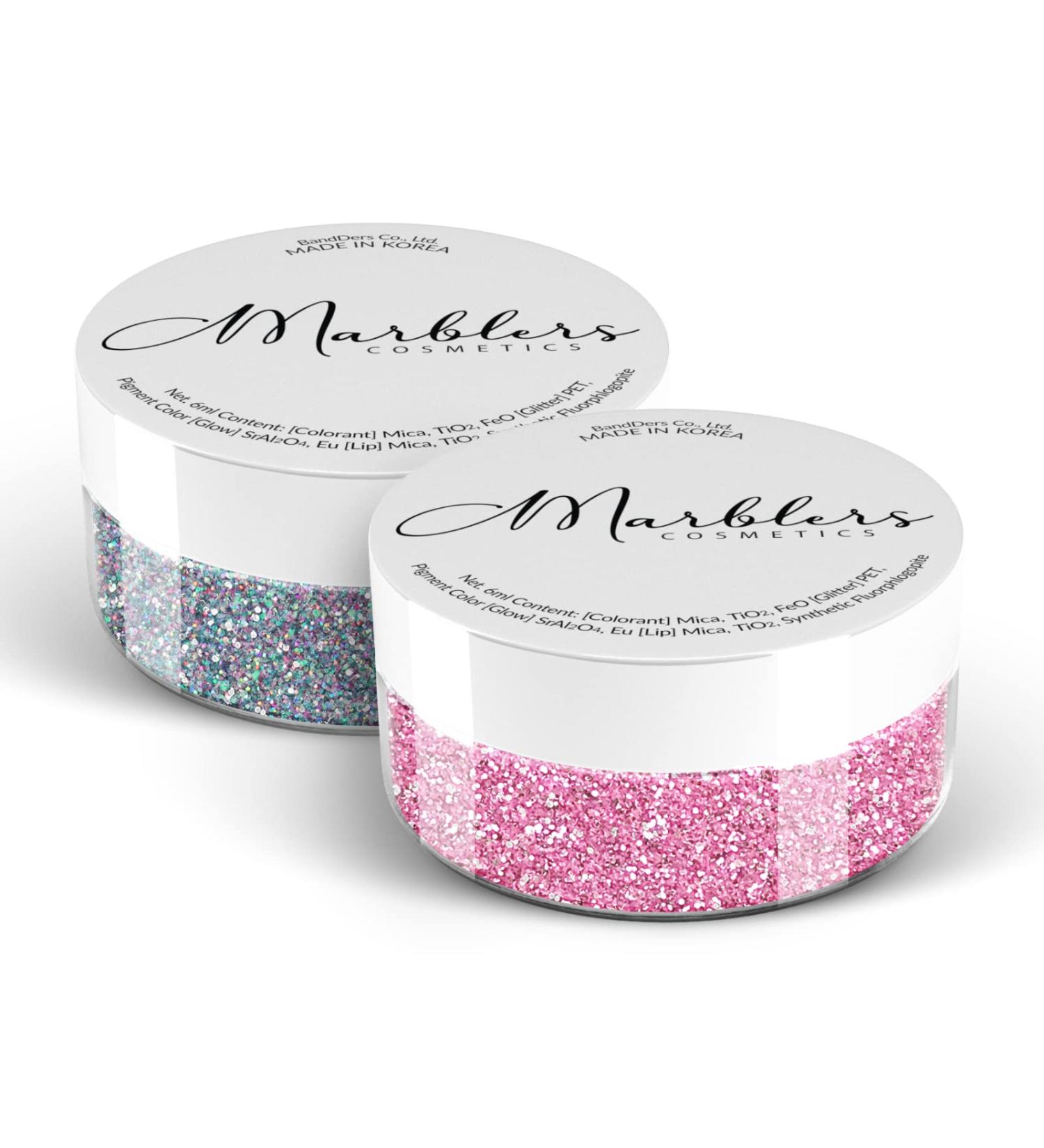 MARBLERS Cosmetic Grade Fine Glitter Duo Holo Fairy & Flamingo 0.36oz | Vegan & Non-Toxic Glitter for Eyeshadow, Nail Art, Festival Rave Party Makeup - 10g - Buy Online on GoSupps.com