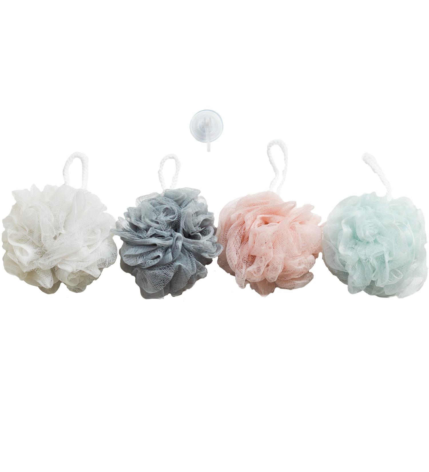 Vera Bellezza 4-Pack Loofah Set with Shower Hook - Exfoliating Bath Sponges - Buy Online on GoSupps.com