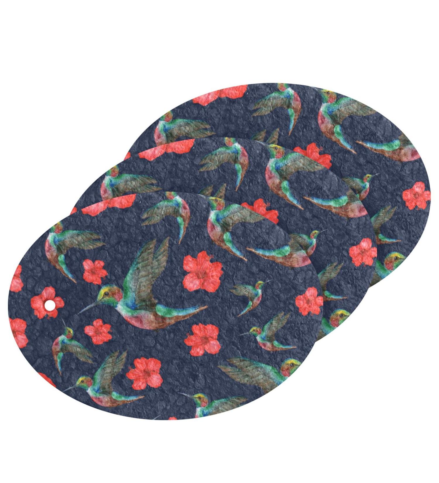 3-Pack Cleaning Kitchen Sponges Oval Red Flowers Hummingbird Kitchen Cellulose Dishwashing Wood Pulp Cotton - Buy Online on GoSupps.com