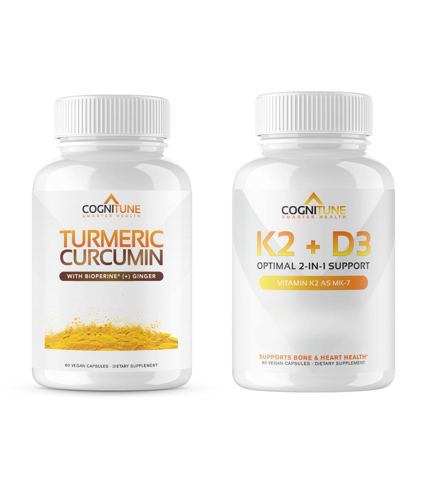 CogniTune Immune & Cardiovascular Support Bundle - Vitamin D3 5000IU + Vitamin K2 with Turmeric Curcumin & Ginger - Buy Online on GoSupps.com