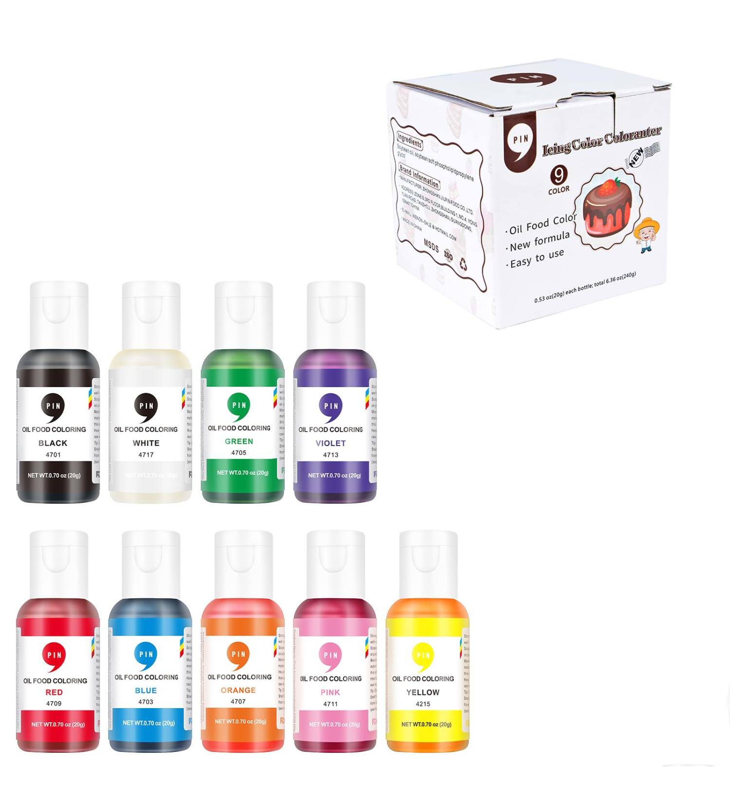JIUPIN Oil Based Food Coloring for Chocolates Perfect for cake decorating Cream Meringue Chocolate Cake batter Cookies or other craft DIY 9 colors 20ML per bottle. - Buy Online on GoSupps.com