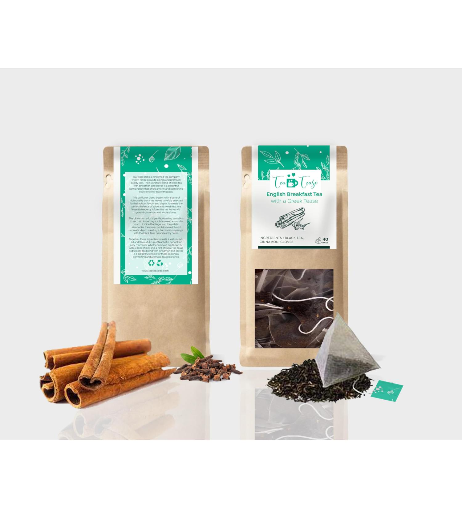 Tea Tease - English breakfast tea with a Greek Tease (black tea with cinnamon and cloves) Greek Tea in a tea bag Eco-Friendly 40 tea bags per box - Buy Online on GoSupps.com