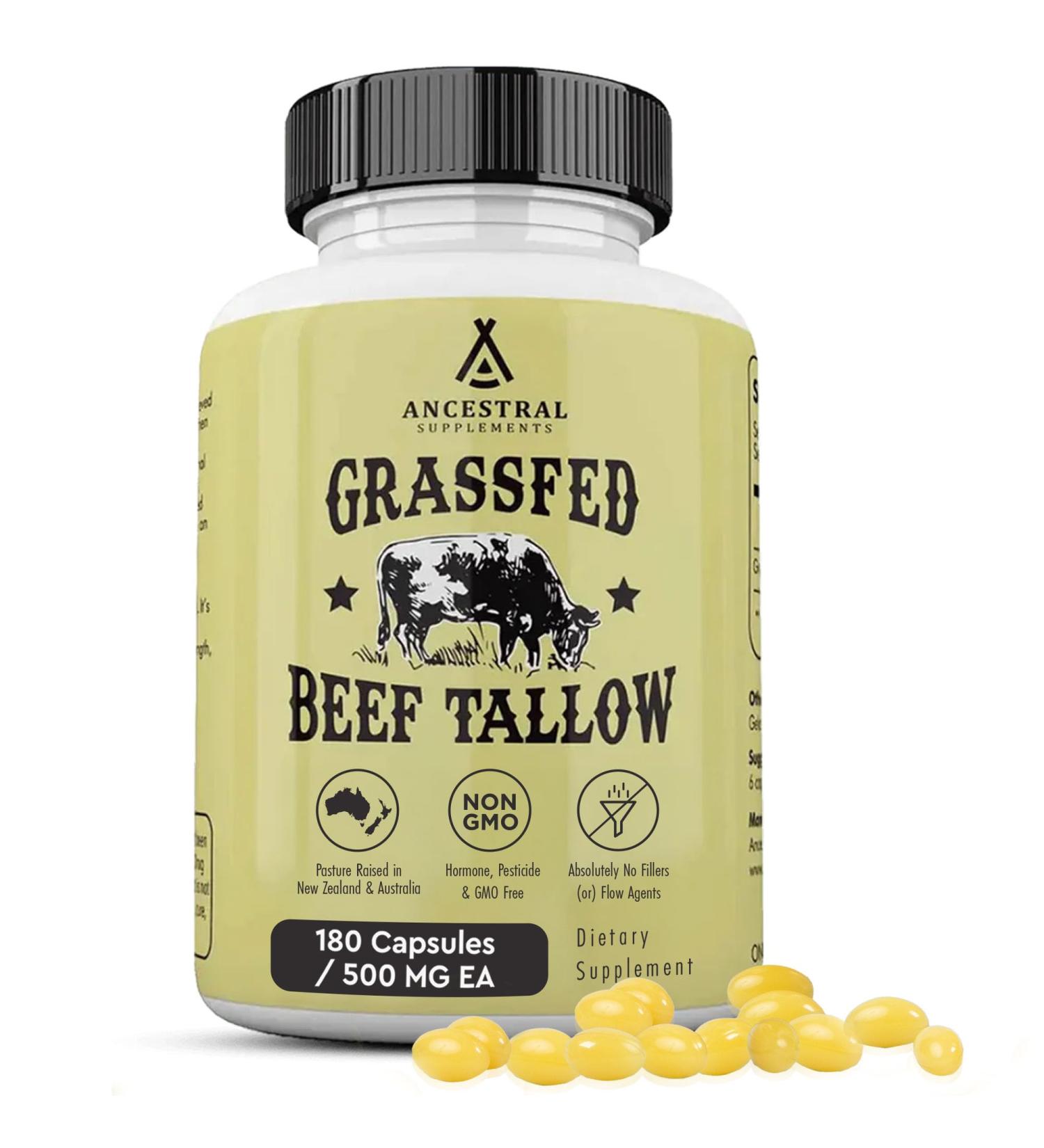 Ancestral Supplements Grass Fed Beef Tallow Capsules 3000mg Nourishing Kidney Fat Supplement Supports Bones Teeth Gums Skin Immune and Overall Health Non-GMO 180 Capsules Beef Tallow 180 Count (Pack of 1) - Buy Online on GoSupps.com