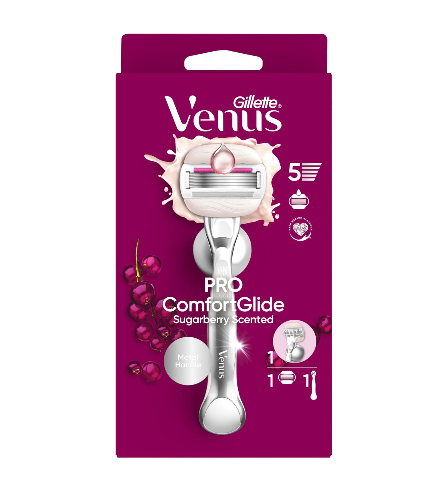 Gillette Venus Gillette Venus Women's Razor Pro ComfortGlide Sugarberry Scent Reusable Metal Handle with 5 Blades and Oil Touch