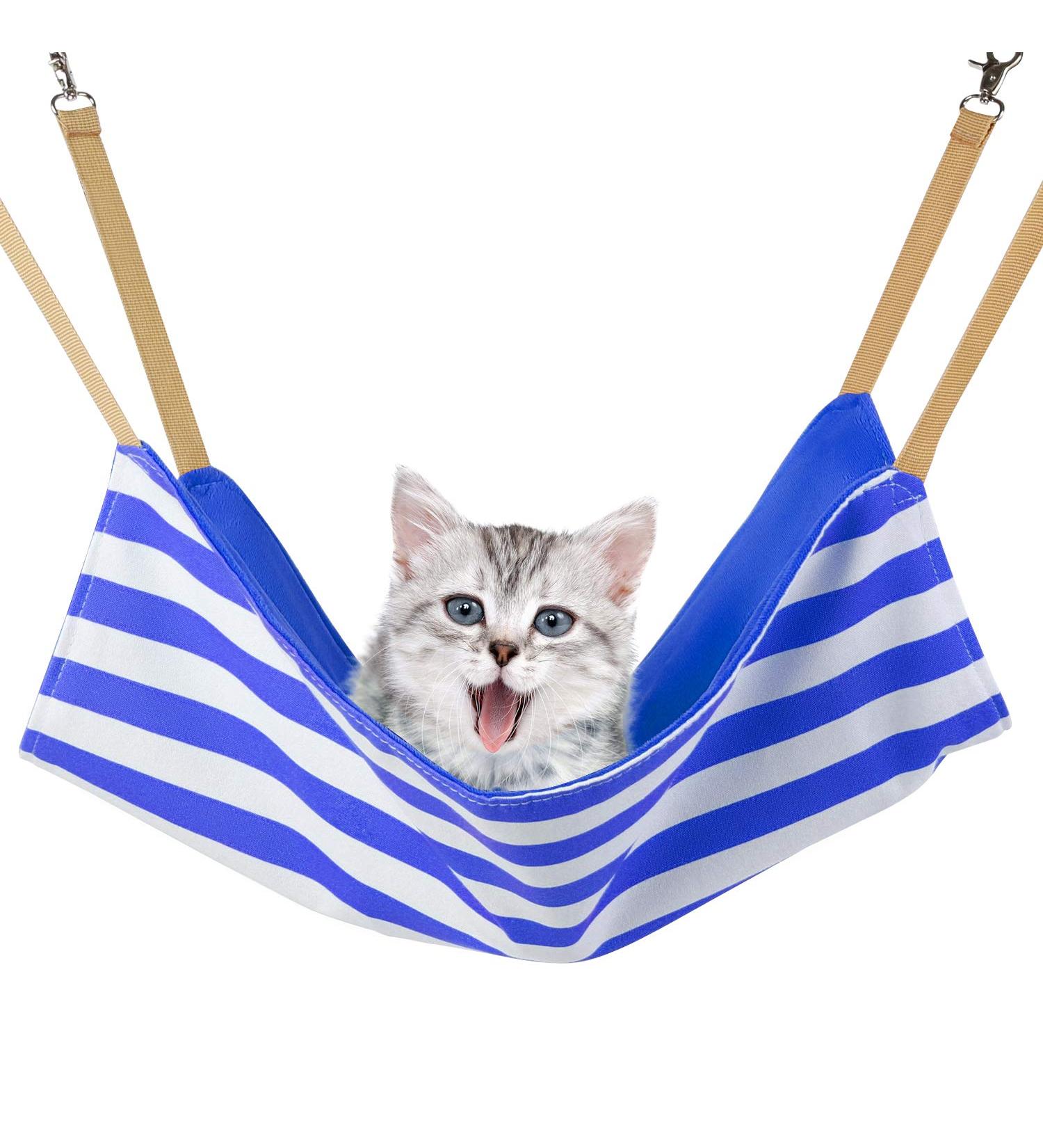 Whollyup Cat Hammock Bed - Soft Hanging Pet Bed for Kittens, Ferrets, and Small Pets | Royal Blue Stripe - Buy Online on GoSupps.com