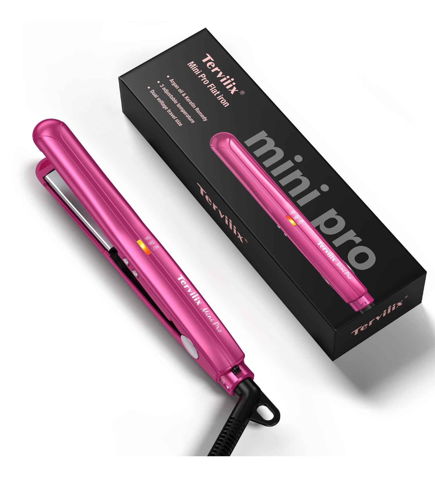 Buy Terviiix Mini Flat Iron - Adjustable Temperature Travel-Size Hair Straightener for Short Hair & Curls - Portable Dual Voltage Auto-Off Ceramic Curler in Hot Pink - Buy Online on GoSupps.com