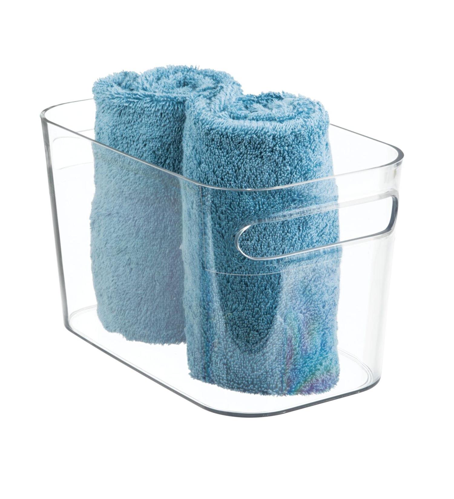 Shop MDesign Bathroom Storage Basket - Versatile Organizer for Cosmetics Shampoo Lotion & Towels - Transparent Design for Stylish Organization - Buy Online on GoSupps.com