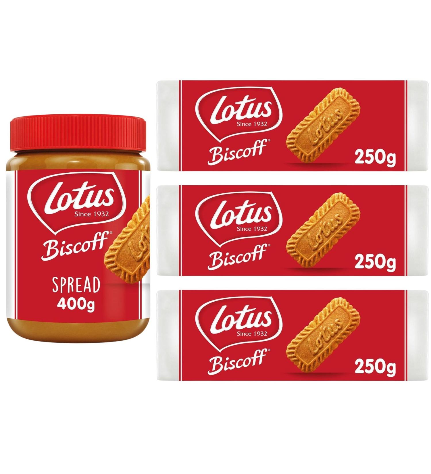 Lotus Biscoff Caramelised Biscuits 250g x3 & Lotus Biscoff Spread Smooth 400g (4 Pack Mixed Bundle) - Buy Online on GoSupps.com