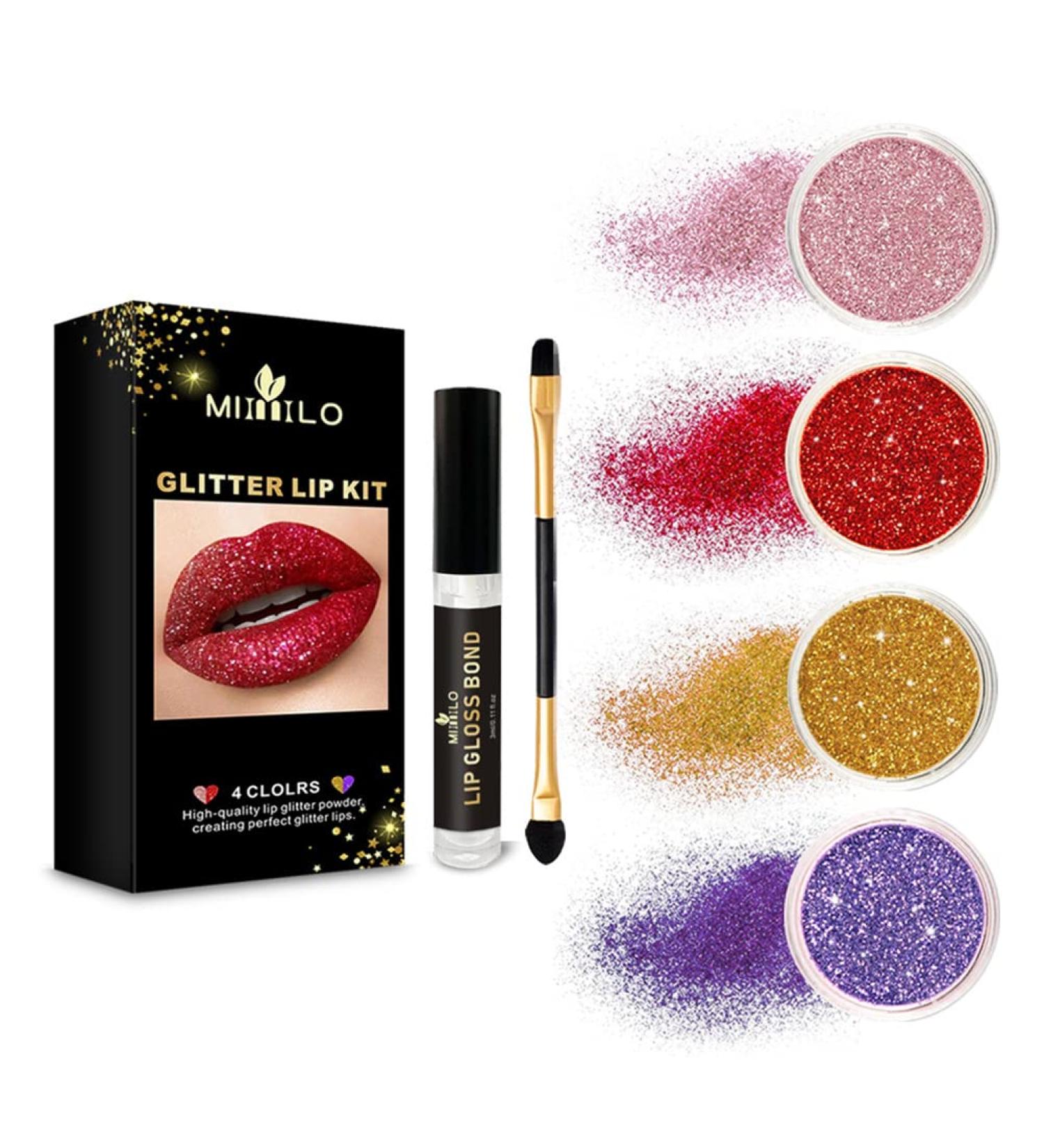 Shop Eomsky Glitter Lips Kit 4 Colors Diamond Glitter Lipstick & Waterproof Metallic Pearl Gloss Includes Lip Primer & Brush for Flawless Sparkling Lips - Buy Online on GoSupps.com