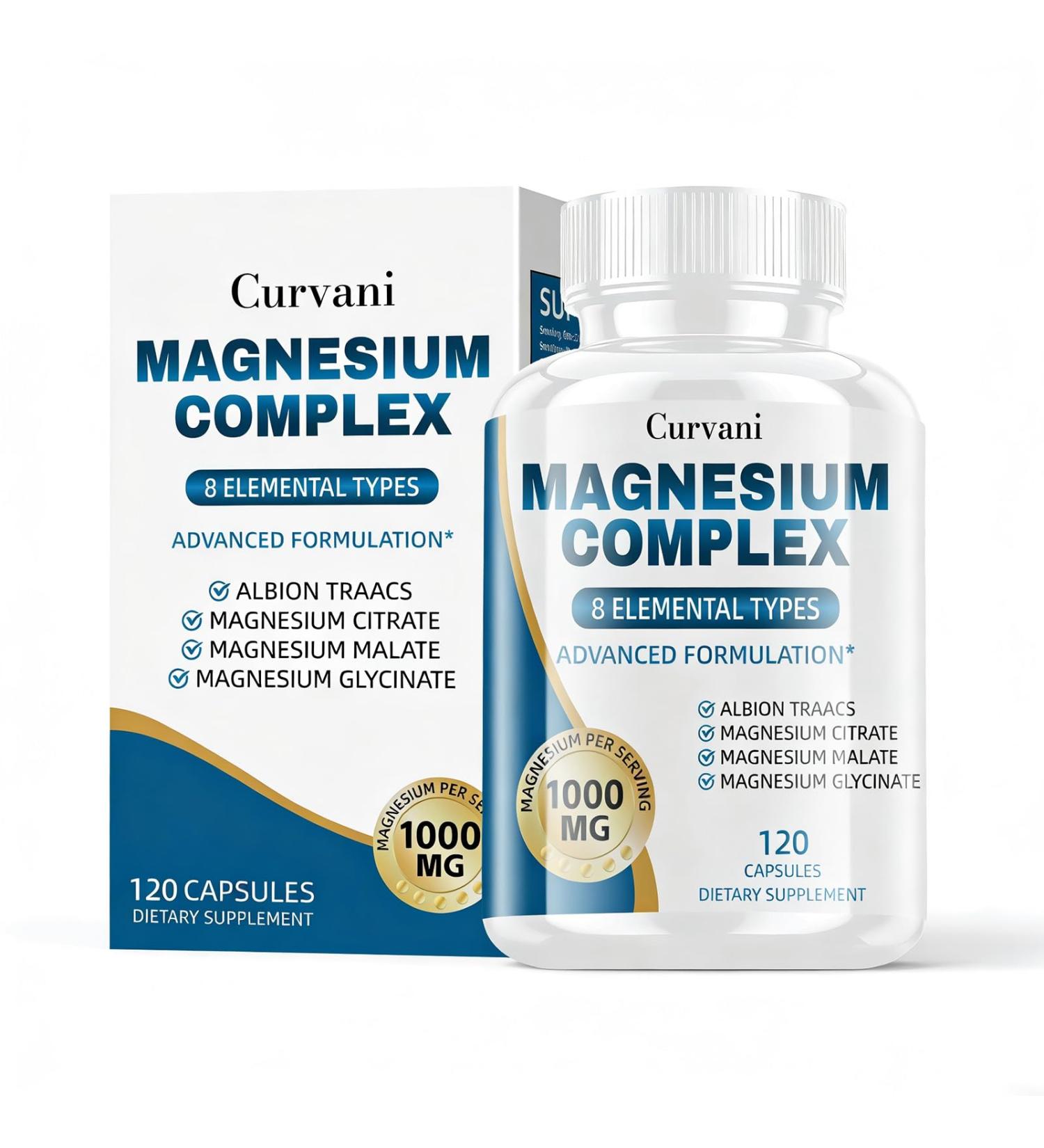 Magnesium Complex Supplement Provided by 1000mg of Eight Different Forms of Magnesium Easy Absorption for Bones Muscle Recovery Energy Vegan Non-GMO120 Capsules (1pcs) - Buy Online on GoSupps.com