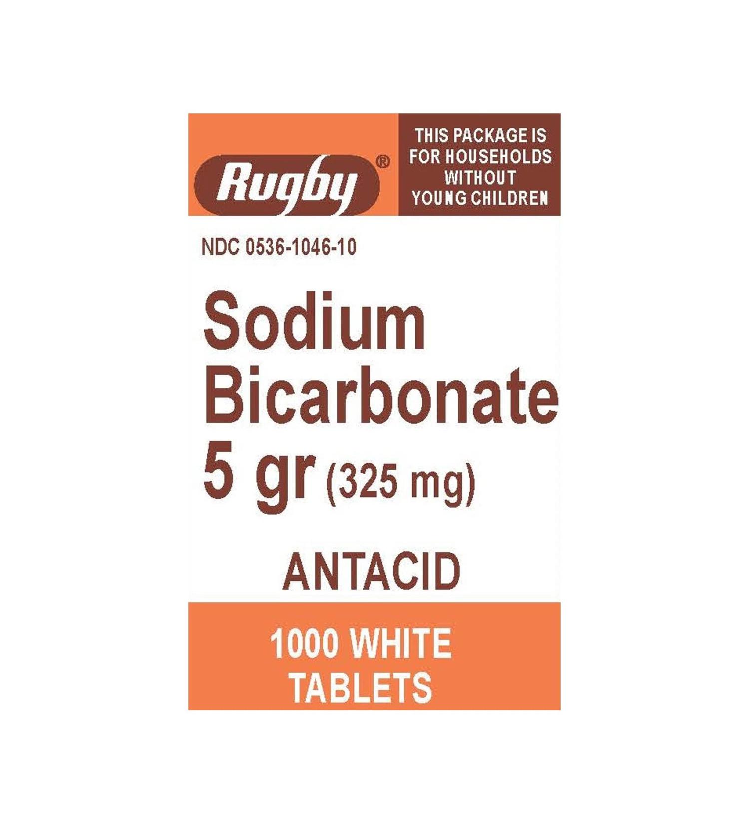 Rugby Sodium Bicarbonate 5 grains (325MG) Tablets Relieve Heartburn Antacid - 1000 ea