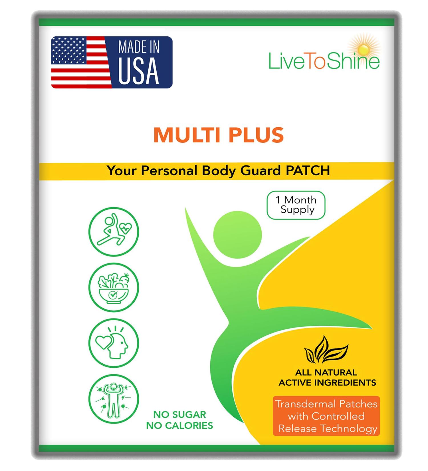 Live To Shine Multi Plus Patch 30-Day Supply USA-Made Topical Wellness Patch for Women & Men Vegan Sugar-Free Gluten-Free Non-GMO Daily Energy & Immune Support - Buy Online on GoSupps.com