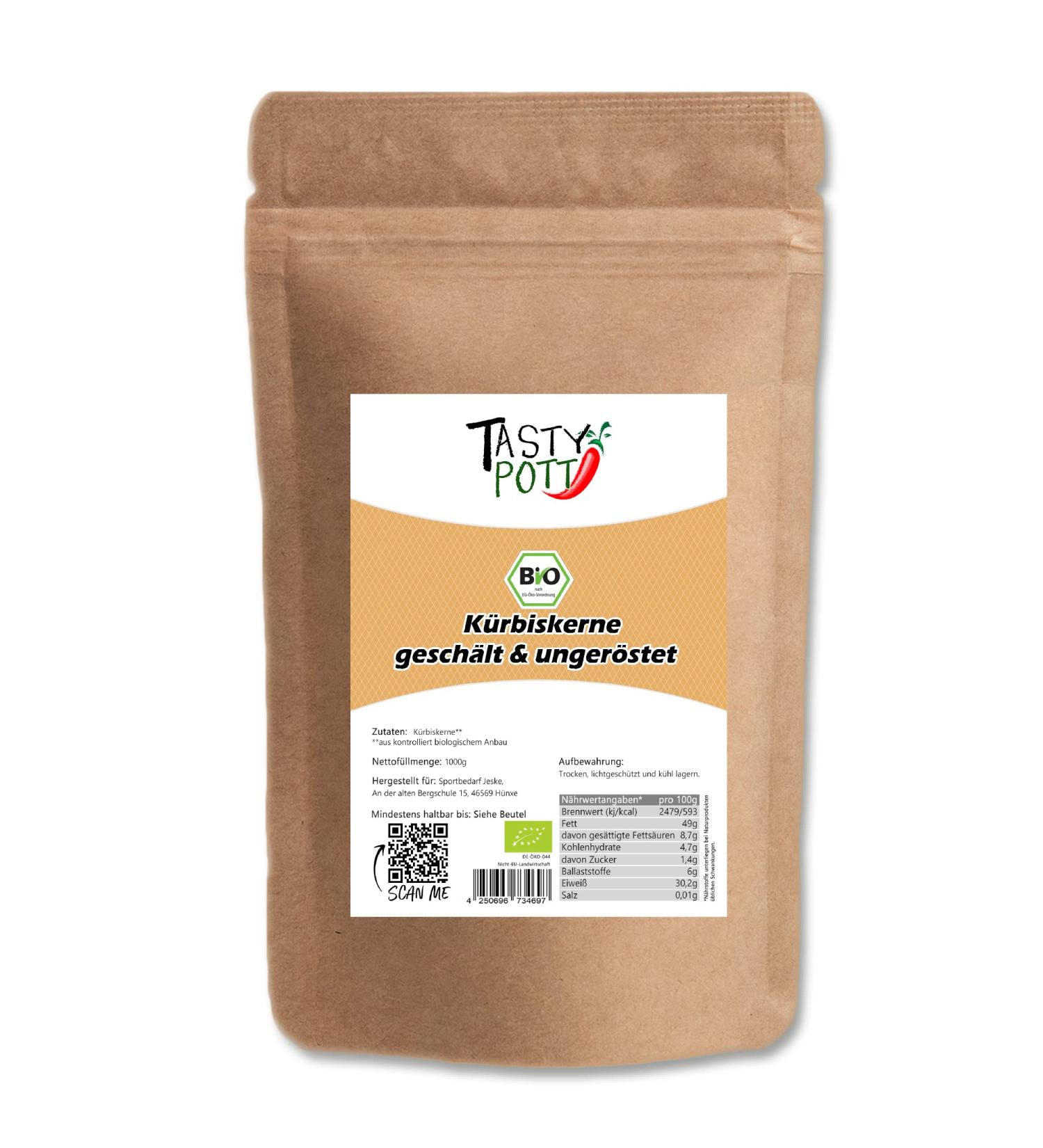  TASTY POTT Tasty Pott Organic Pumpkin Seeds Peeled and Unroasted I Kernels I Snack I For Cooking I For Cereal I Pumpkin Seeds I In a 1000g Bag - Buy Online on GoSupps.com