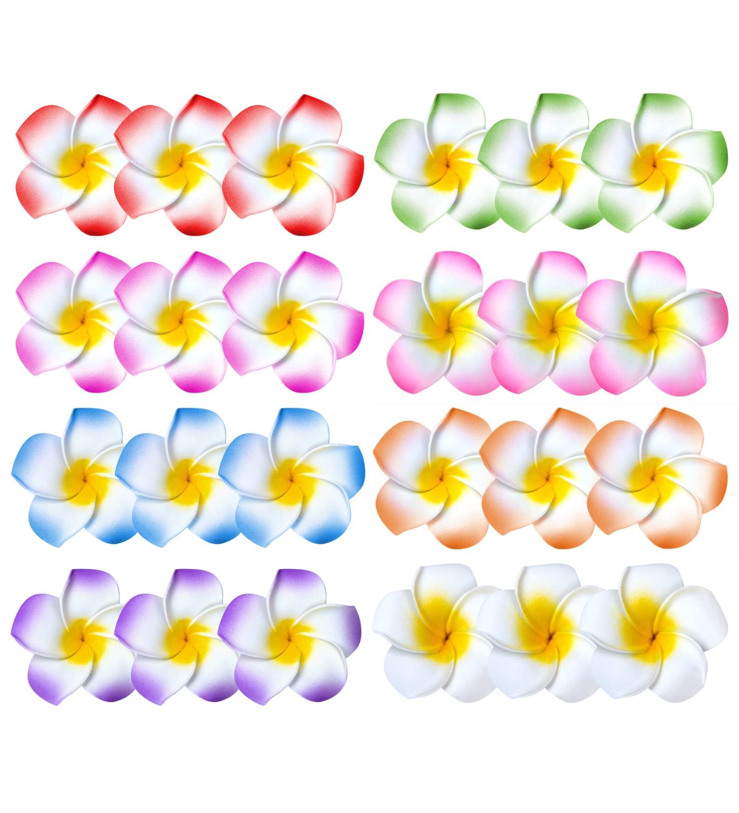 24 Pack Hawaiian Flower Hair Clips - 2.5 Inch Plumeria Foam Accessories for Women - Luau Party Decorations & Bridal Wedding Supplies - Buy Online on GoSupps.com