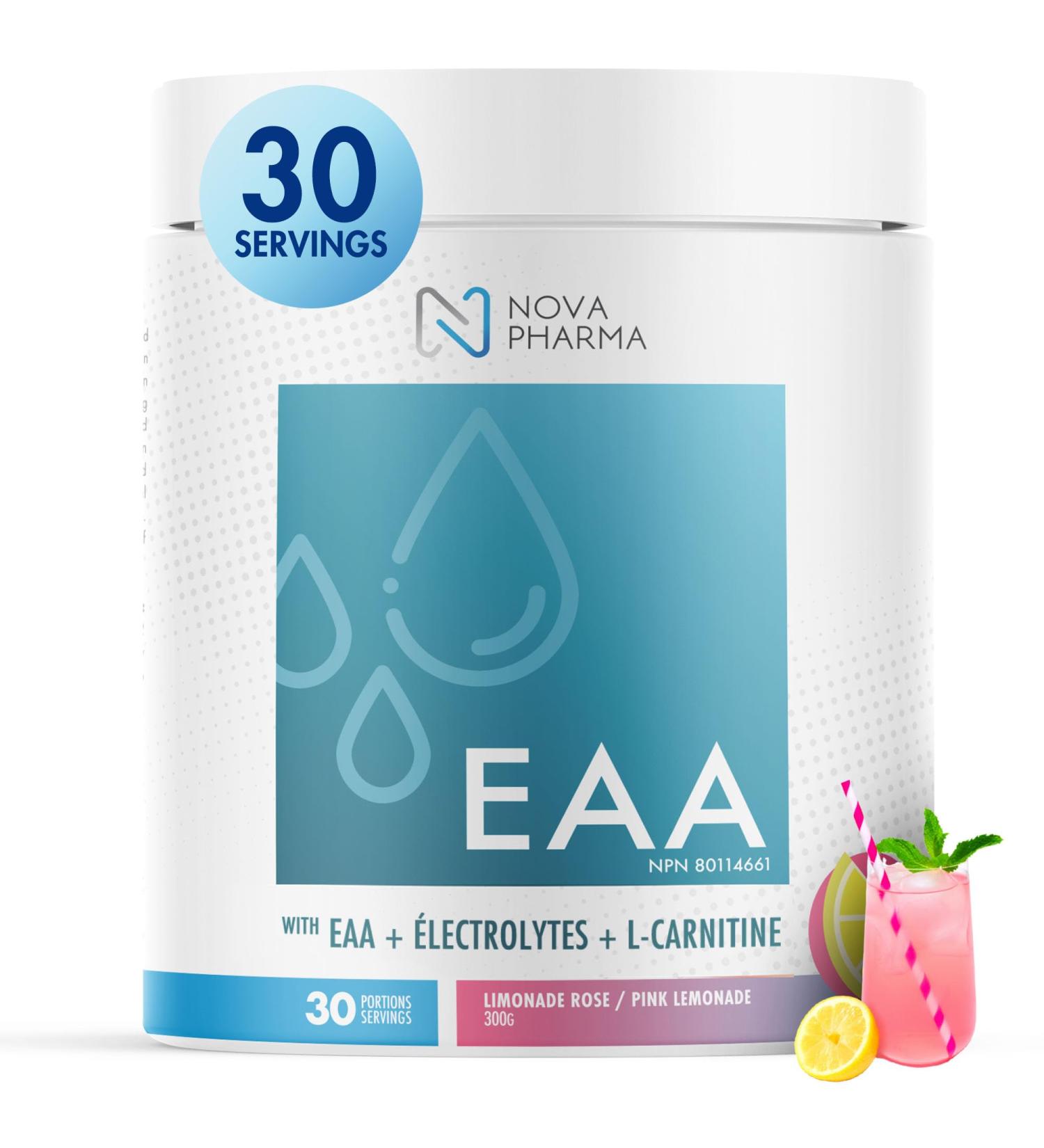 NOVA PHARMA EAA Supplement - Muscle Recovery Supplements - Amino Acids - 30 Servings - 4 Flavors (Pink lemonade) - Buy Online on GoSupps.com