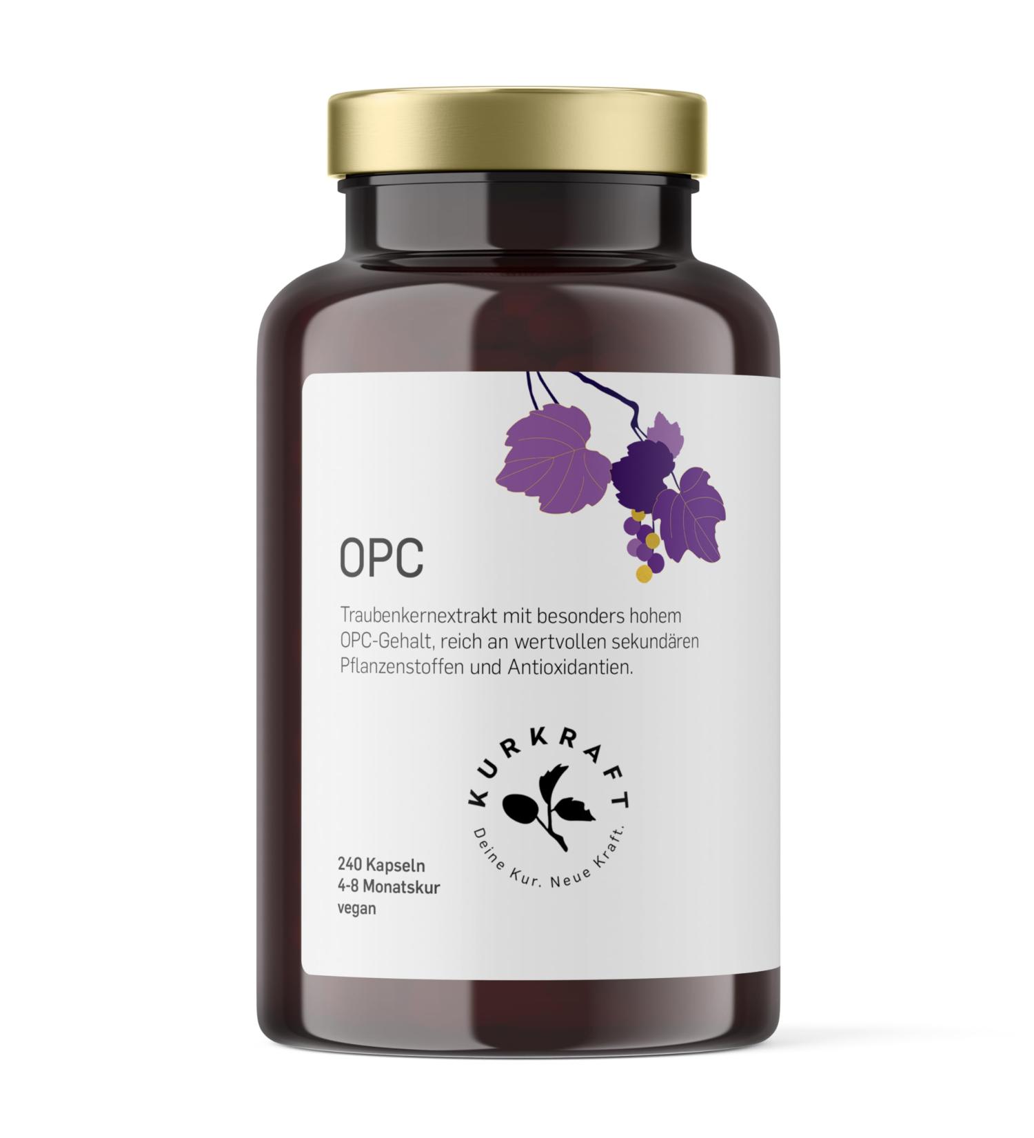 Kurkraft Premium OPC Capsules | 240 Caps | 1100mg Grape Seed Extract | Vegan | Additive-Free | German Quality - Buy Online on GoSupps.com
