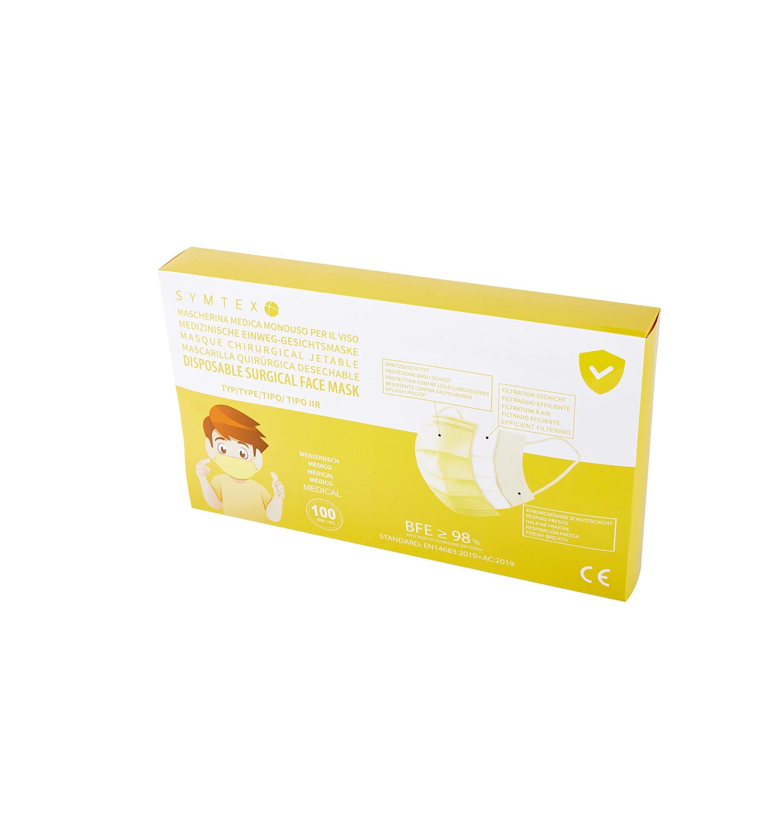 Buy SymTEX 100PC Medical Masks Type IIR - EN 14683 Certified Small Size 3-Layer Mouth & Nose Protection (Yellow) - Fast International Shipping - Buy Online on GoSupps.com