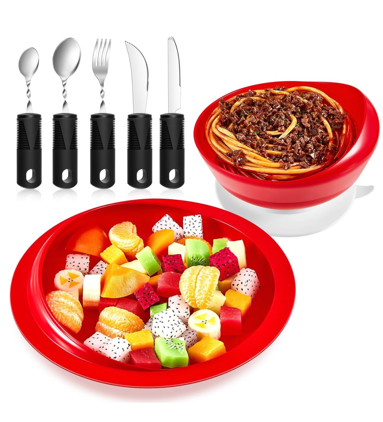 Spill Proof Scoop Bowl and Plate Adaptive Utensils Non Slip Bendable Cutlery Set for Elderly Disabled People(1 Set) - Buy Online on GoSupps.com