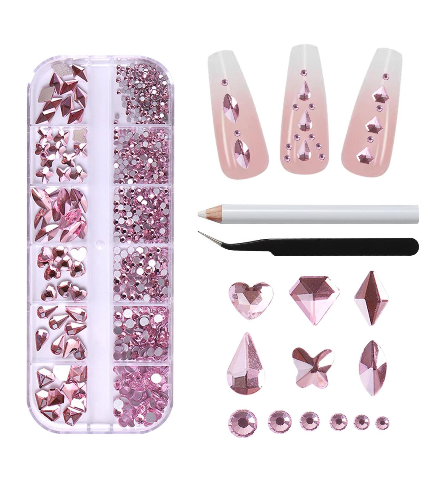 Nail Rhinestones Set - Pink Nail Art Gems, Flatback Design for DIY Acrylic Nails, Crafts & Decorations - AB Rhinestones Glass Crystals - Buy Online on GoSupps.com