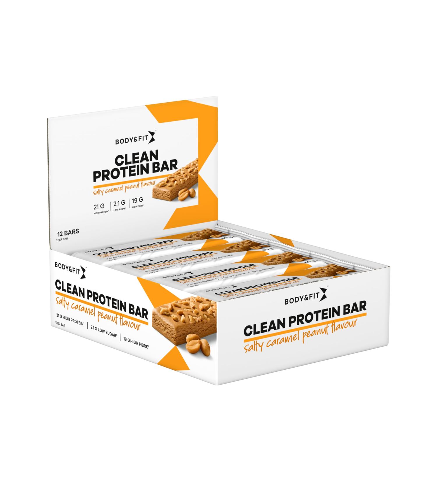 Body Fit Body & Fit Clean Protein Bar Protein Bar Protein Bar High in Fiber Salty Caramel Peanut Flavor 720 grams 12 bars - Buy Online on GoSupps.com