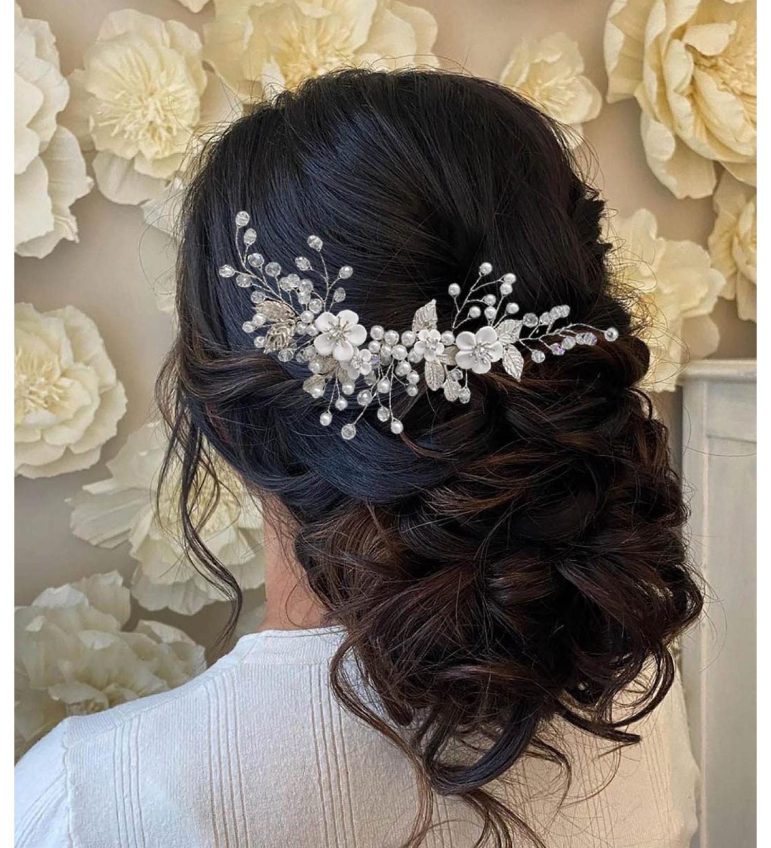 Unicra Bridal Wedding Hair Vine & Pearl Headband - Elegant Flower Hair Accessories for Brides & Women (Silver) - Buy Online on GoSupps.com