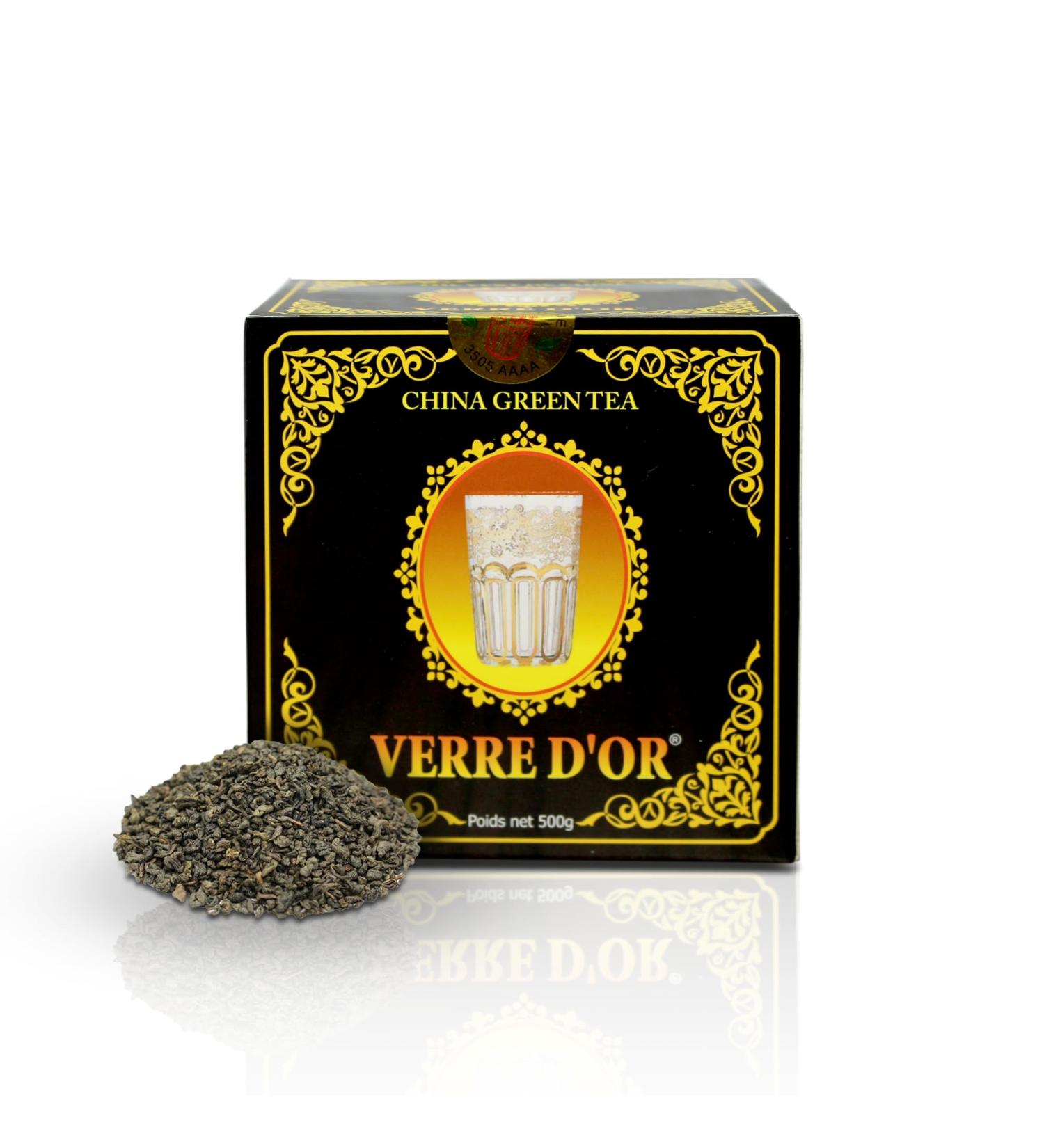 Green Tea from China Golden Glass 500g Gunpowder - Whole Leaves Hand-Harvested 100% Natural Authentic and Vegan No Additives or Preservatives - Buy Online on GoSupps.com