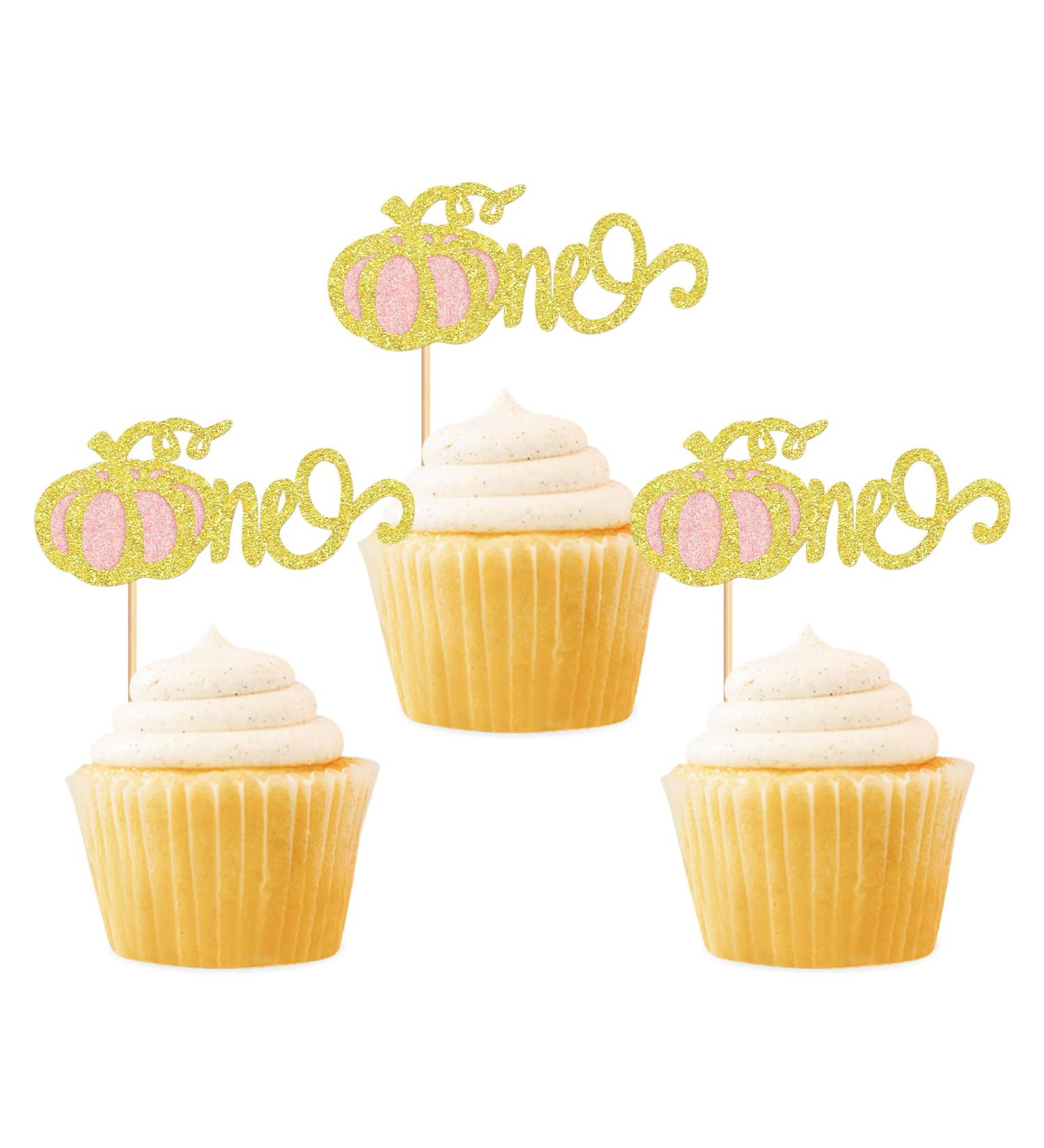 Cyodoos 24Pcs One Pumpkin Cupcake Toppers Glitter Pumpkin Cupcake Picks Little Pumpkin Baby Shower Decorations Fall Harvest Theme Baby Shower Kids Birthday Party Supplies Shiny pink - Buy Online on GoSupps.com