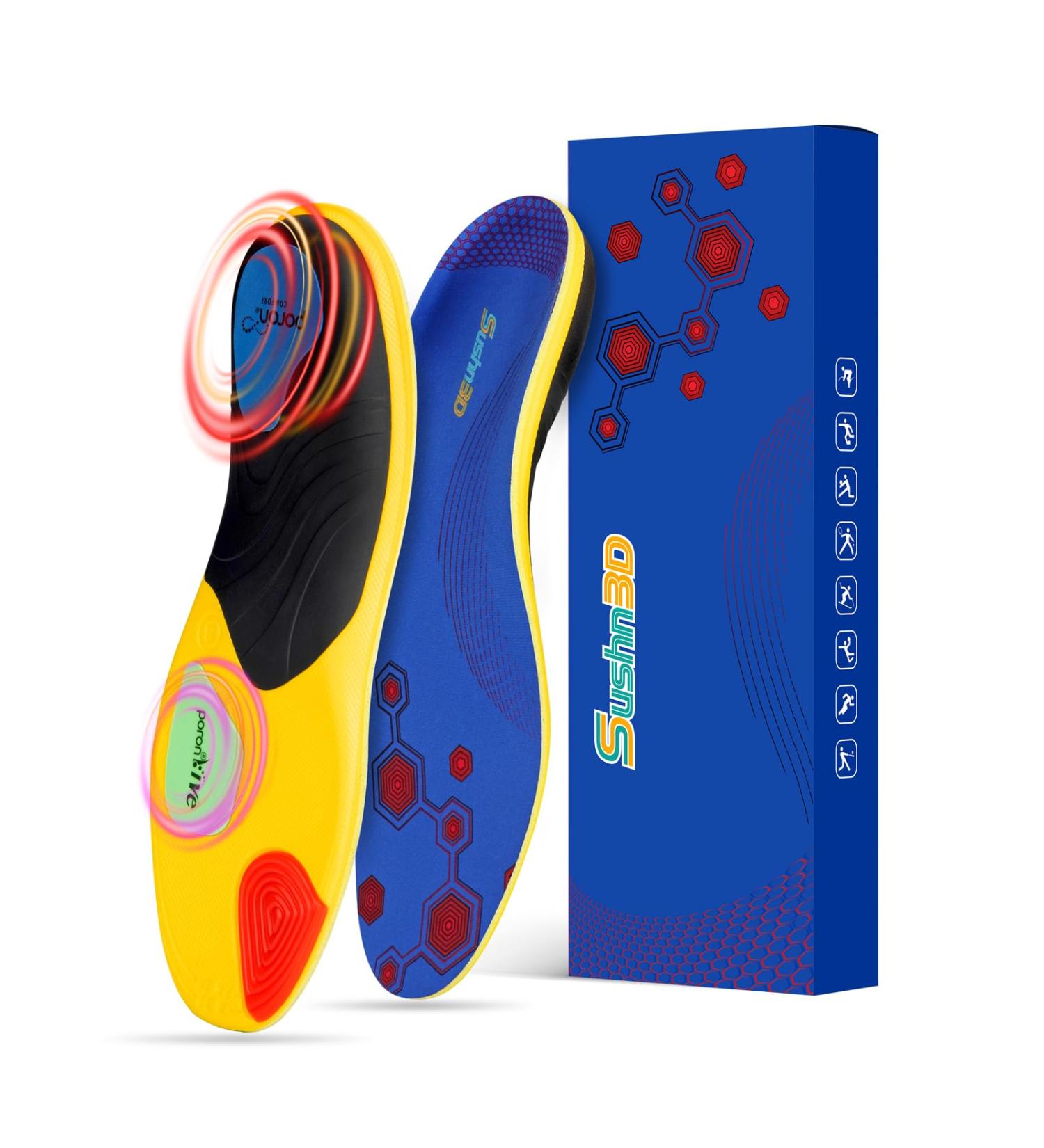 Updated Sport Insoles with Medium Arch Support | Shock Absorption for Plantar Fasciitis Relief | Orthotic Inserts for Men & Women | Breathable Non-Slip Design - Buy Online on GoSupps.com