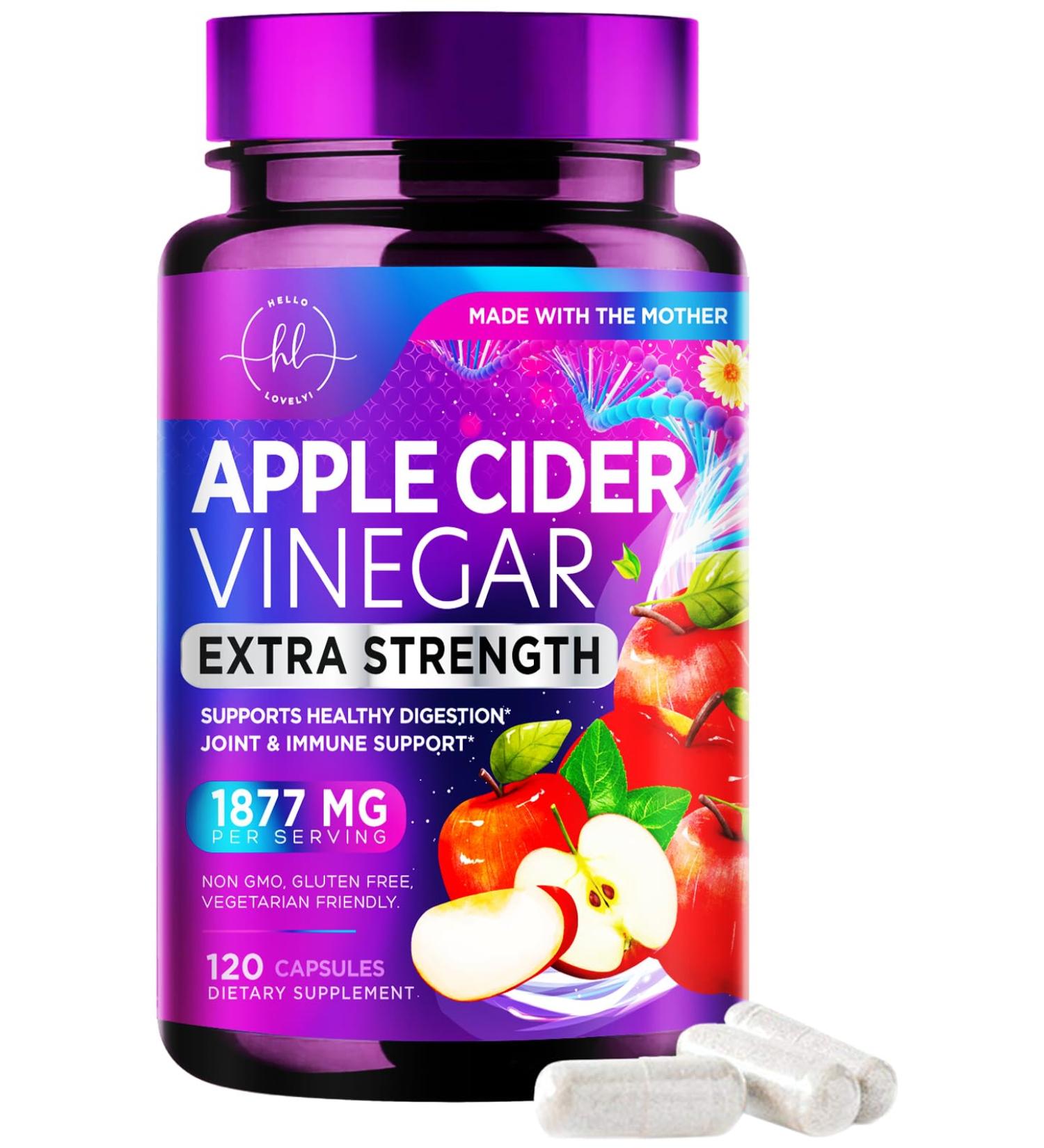 Hello Lovely! Apple Cider Vinegar Capsules - Immune Support Digestion & Energy Boost - Non-GMO Gluten Free Vegetarian - 120 Count - Buy Online on GoSupps.com