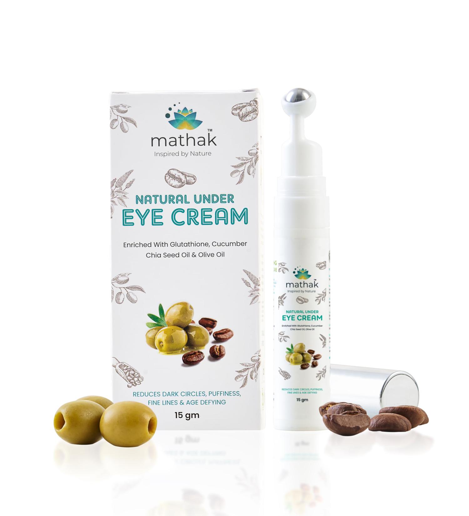 Mathak Natural Under Eye Cream | Dark Circle Treatment for Unisex | Chia Seed & Coffee Oil | Reduces Puffiness Wrinkles & Fine Lines | Hydrating Gel 15ml - Buy Online on GoSupps.com