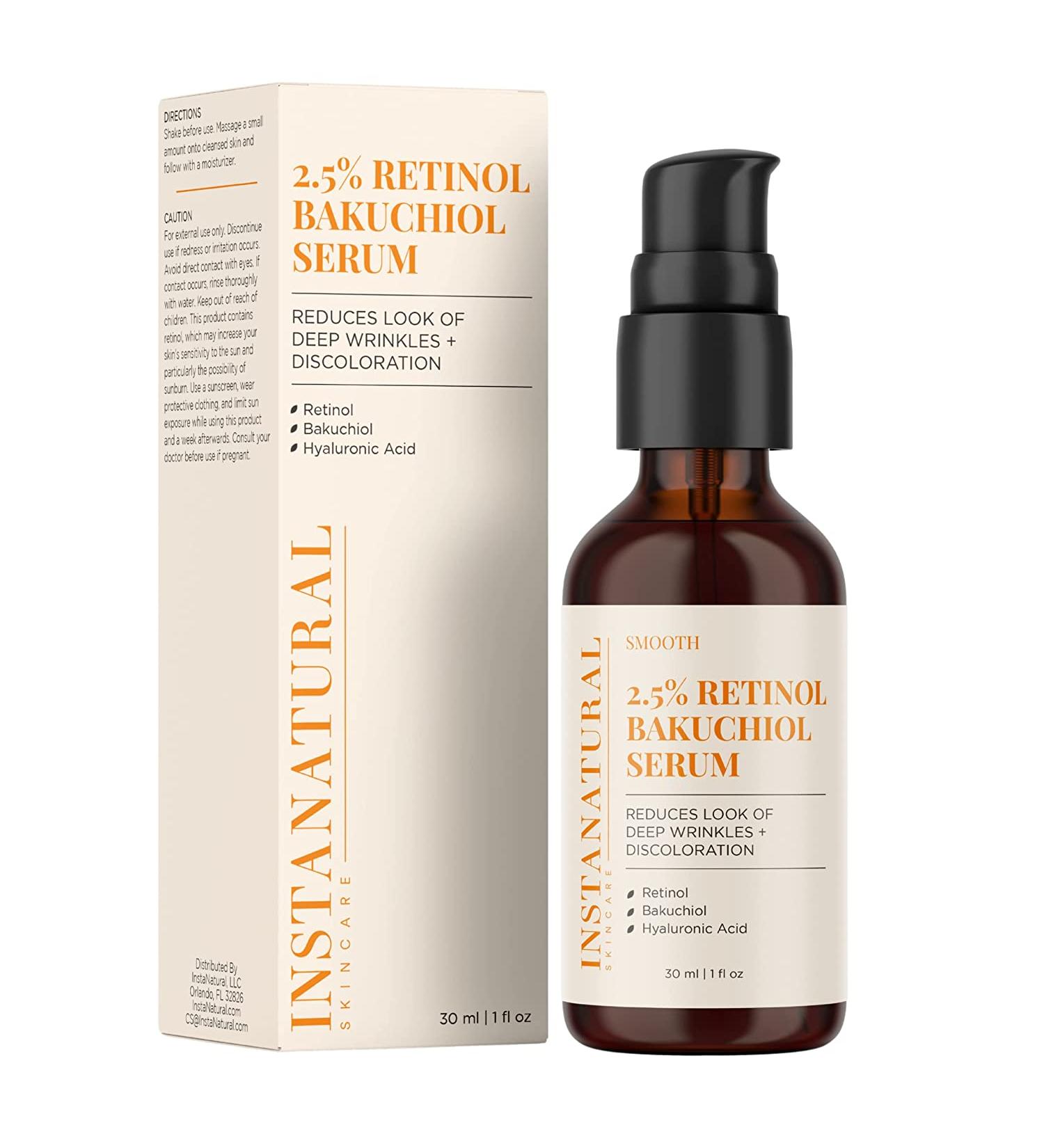 InstaNatural 2.5% Retinol Bakuchiol Serum - Anti-Aging, 1 fl oz (30 ml) - Buy Online on GoSupps.com
