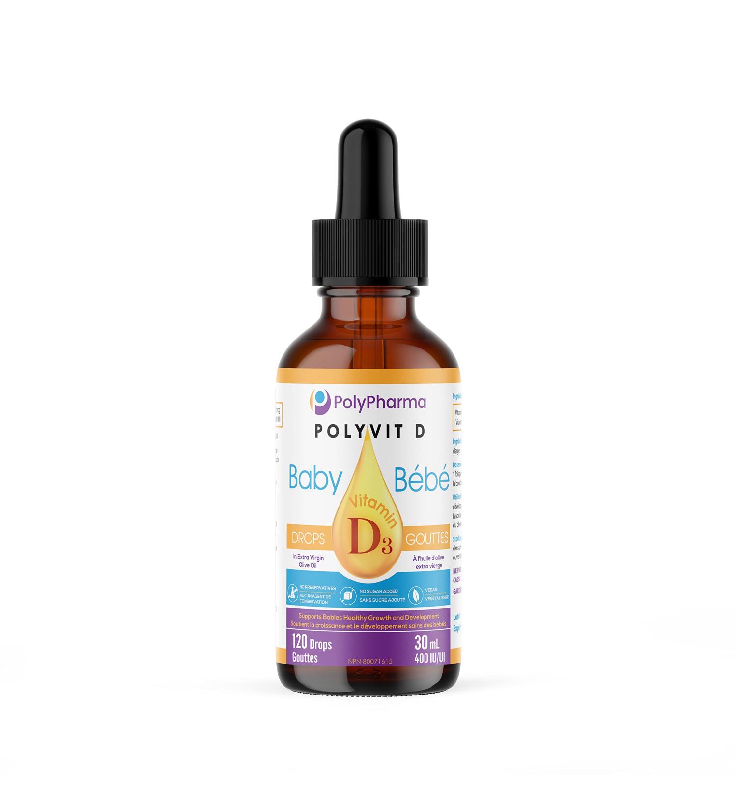 POLYVIT D Baby Vitamin D Drops Vegan D3 Supplement Growth & Development of Bones & Teeth Immune System Support Easy Calcium Absorption For Infants Toddlers Kids 400 IU per Drop 4 Month Supply - Buy Online on GoSupps.com