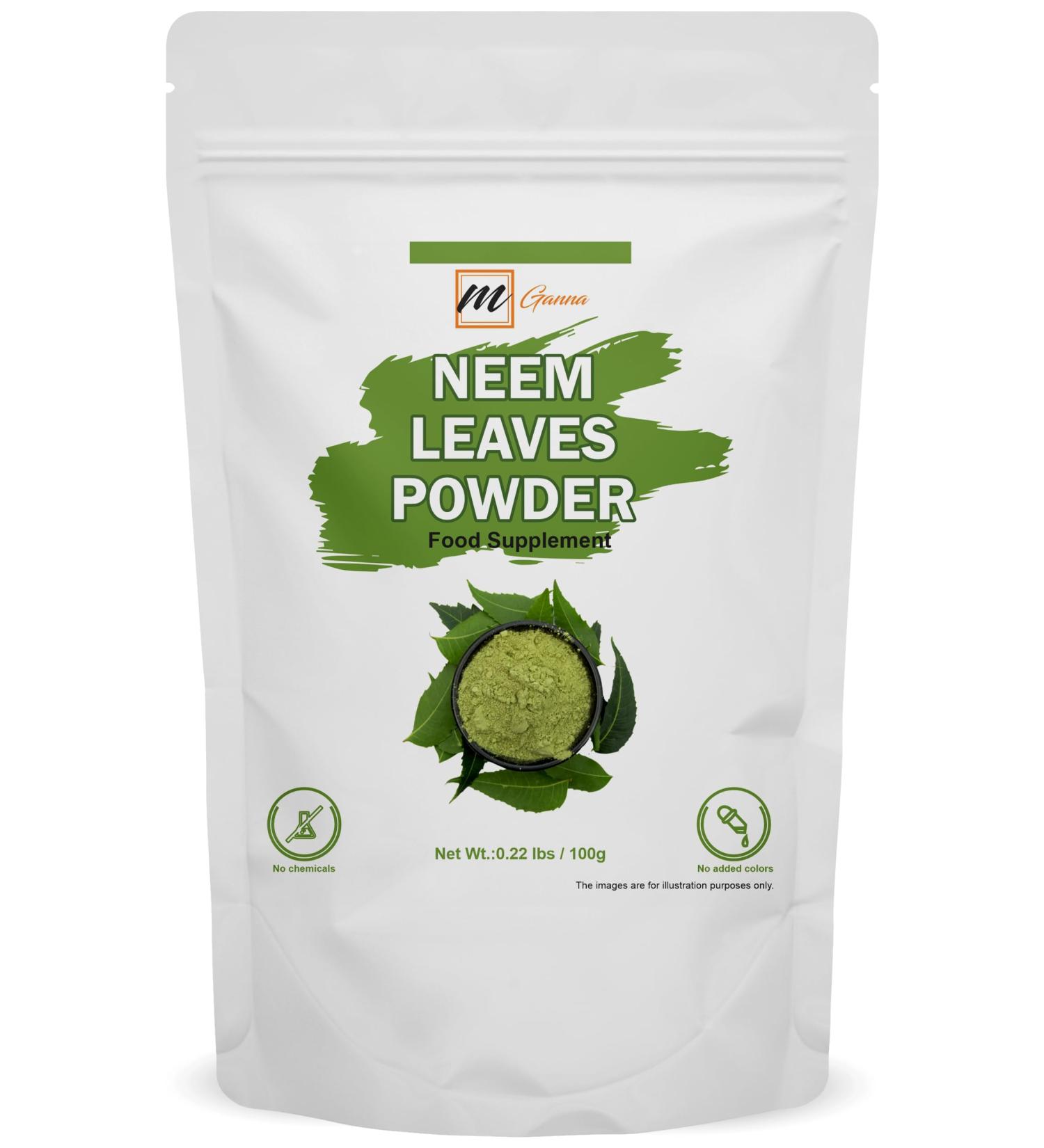 mGanna 100% Natural Neem Leaf/Azadirachta Indica Powder Ayurvedic Herb for Skin, Hair Care and Cosmetic Formulations 100 GMS / 0.22 LBS - Buy Online on GoSupps.com