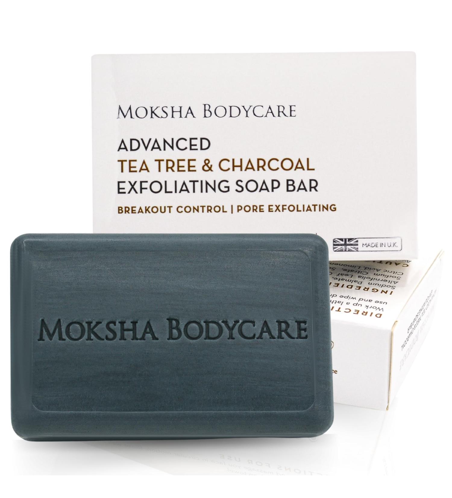 Tea Tree Oil and Charcoal Exfoliating Soap Bar - Made In U.K Exfoliating Body Scrub Soap for Spots Blackheads Pimples Blemishes Oily Skin | Paraben and Cruelty FREE-100g - Buy Online on GoSupps.com