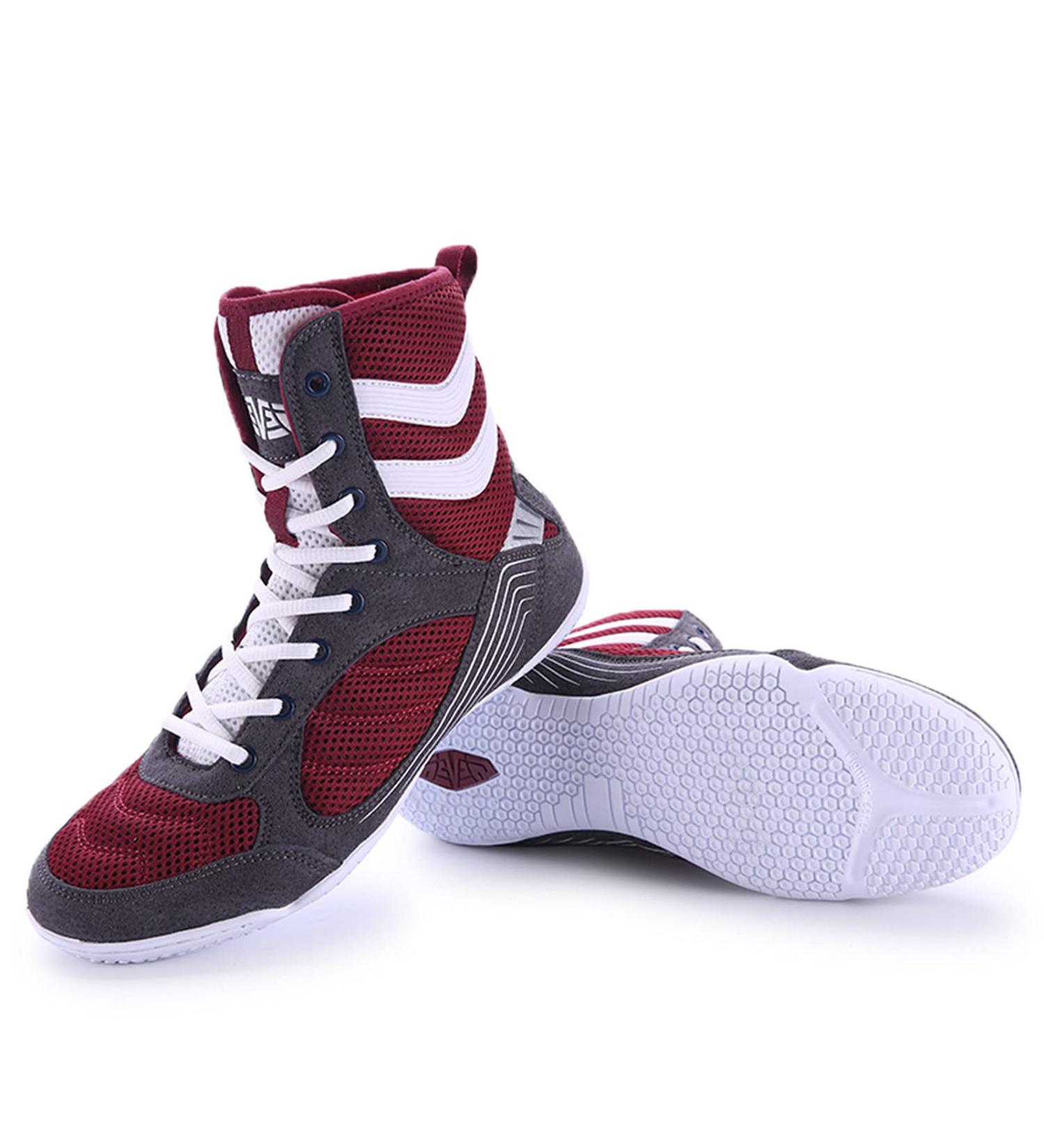 HUANLE Youth Sports Boxing Shoes - Breathable Wrestling Fitness Sanda Shoes with Ankle Guard, Non-Slip High-Top Men's Training Competition Boots in White/Red - Buy Online on GoSupps.com