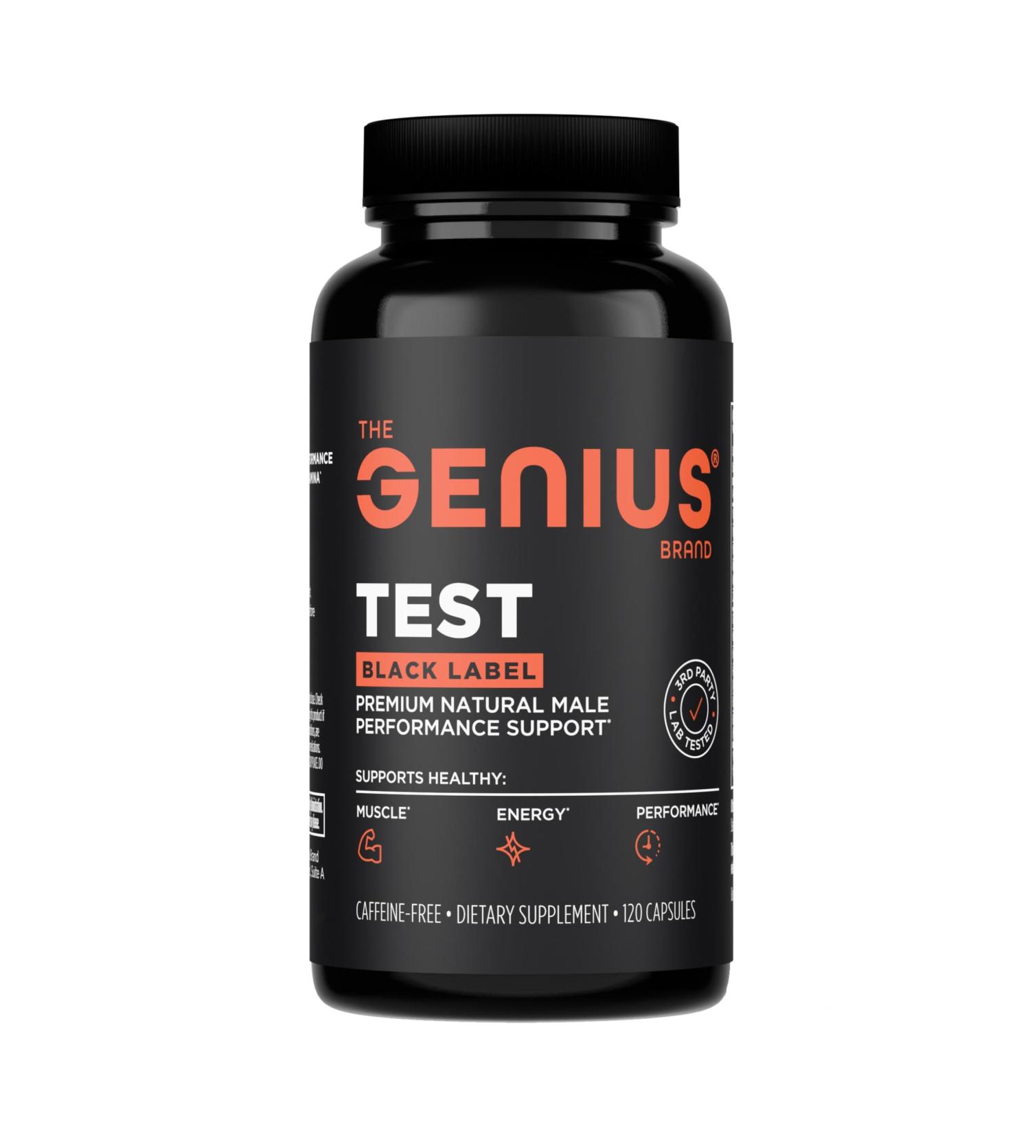 The Genius Brand Test Black Label - Testosterone Supplement for Men - Muscle Support Energy & Performance Support - with D-Aspartic Acid Magnesium Korean Red Ginseng & Vitamins - 120 Capsules - Buy Online on GoSupps.com