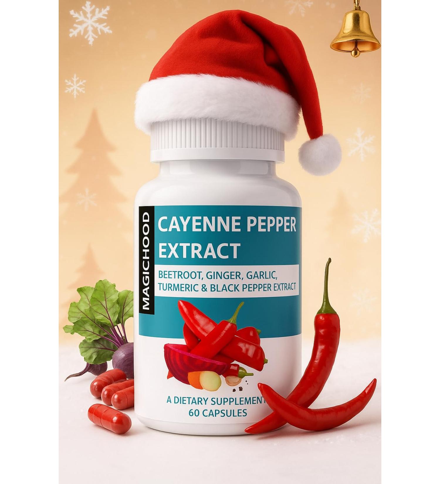 MAGICHOOD Cayenne Pepper Complex 960mg Super Extract with Ginger Garlic Turmeric Beet Root Black Pepper 60 Capsules All Natural Supplement for Boosting Stamina - Buy Online on GoSupps.com